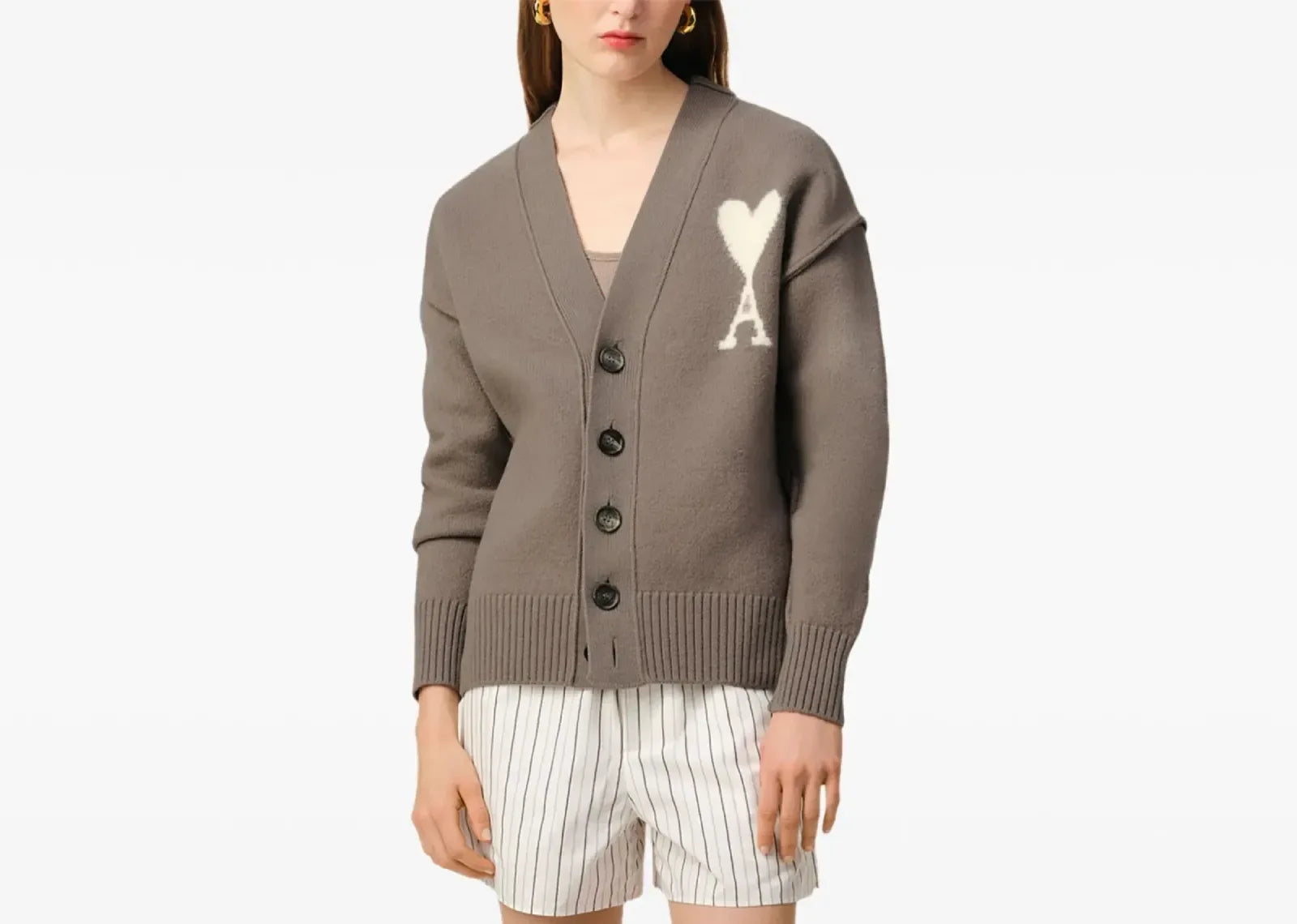 Ami Paris Ami De Coeur Cardigan Ash Grey