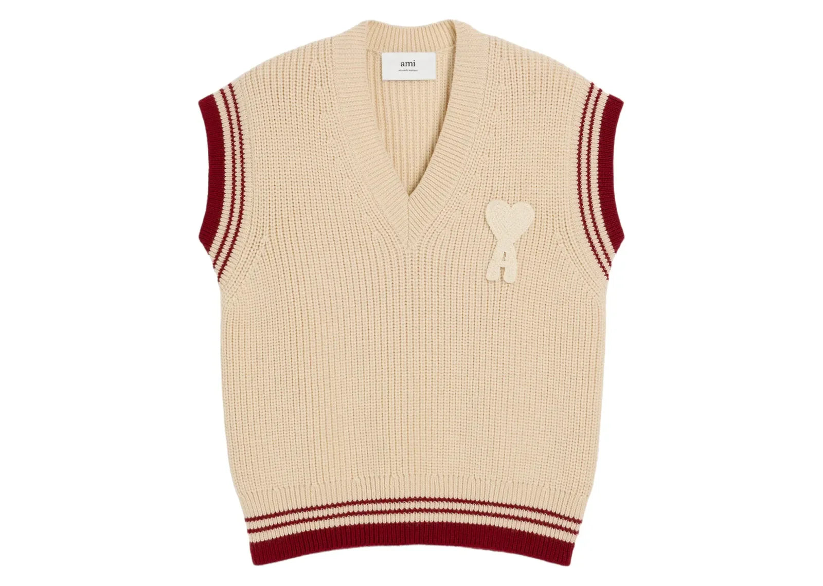 Ami Paris Ami De Coeur Knitted Vest Beige