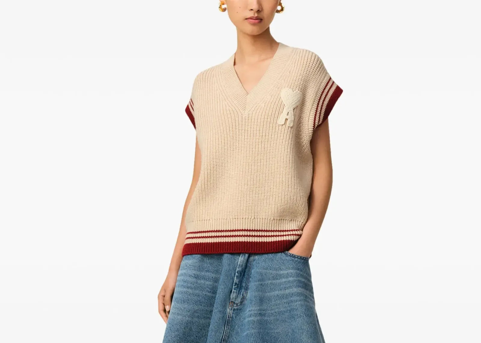 Ami Paris Ami De Coeur Knitted Vest Beige