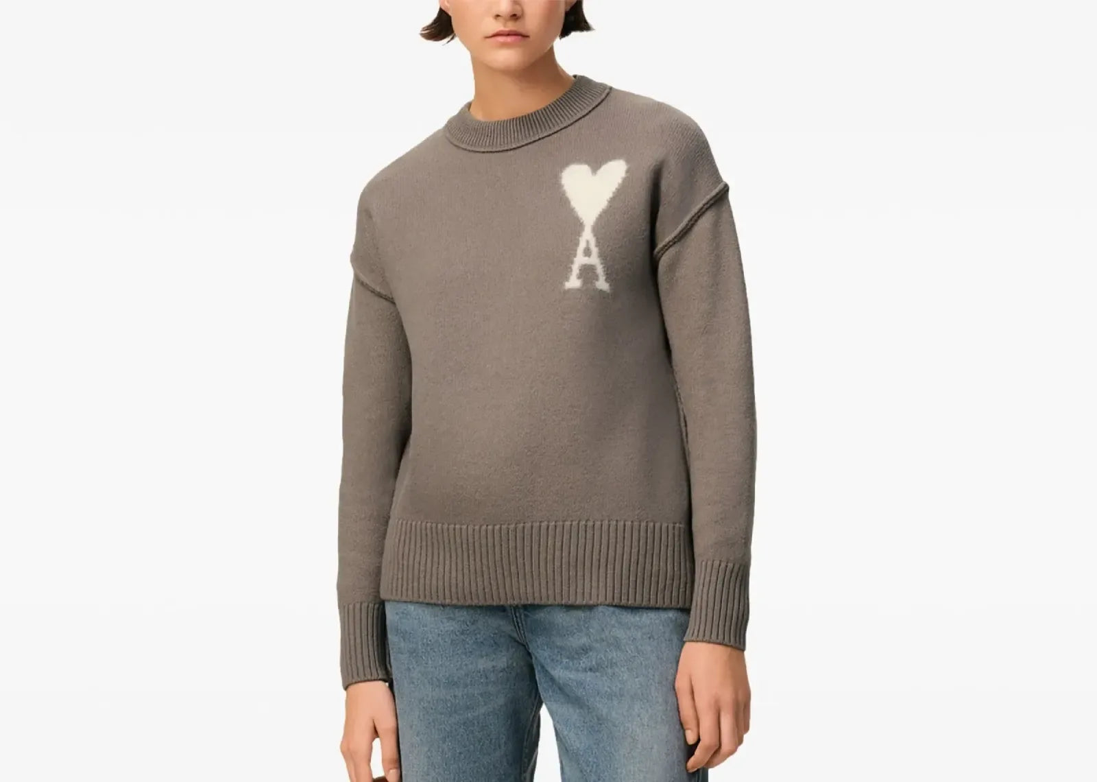 Ami Paris Ami De Coeur Sweater Ash Grey