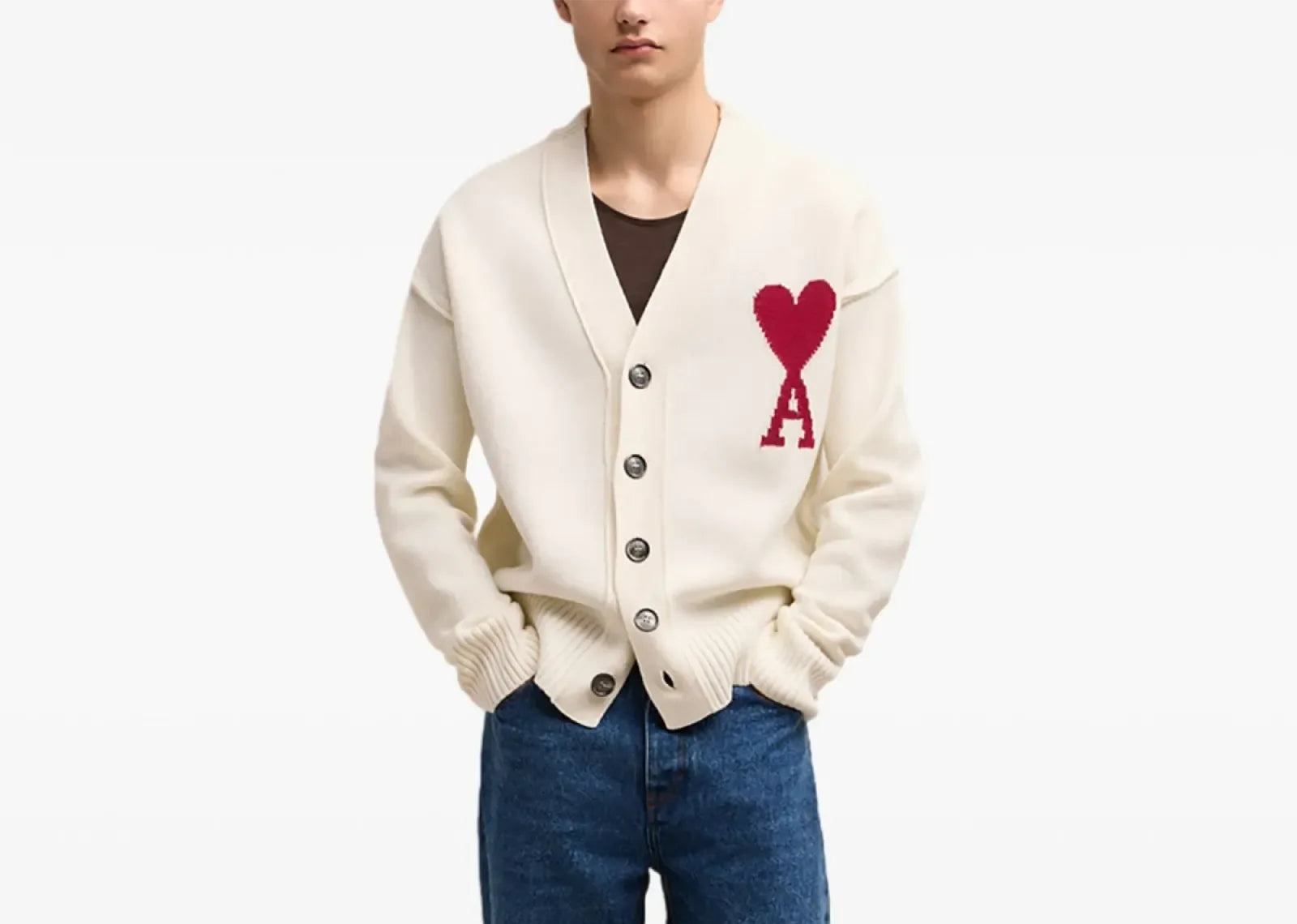 Ami Paris Ami De Coeur Wool Cardigan Cream White