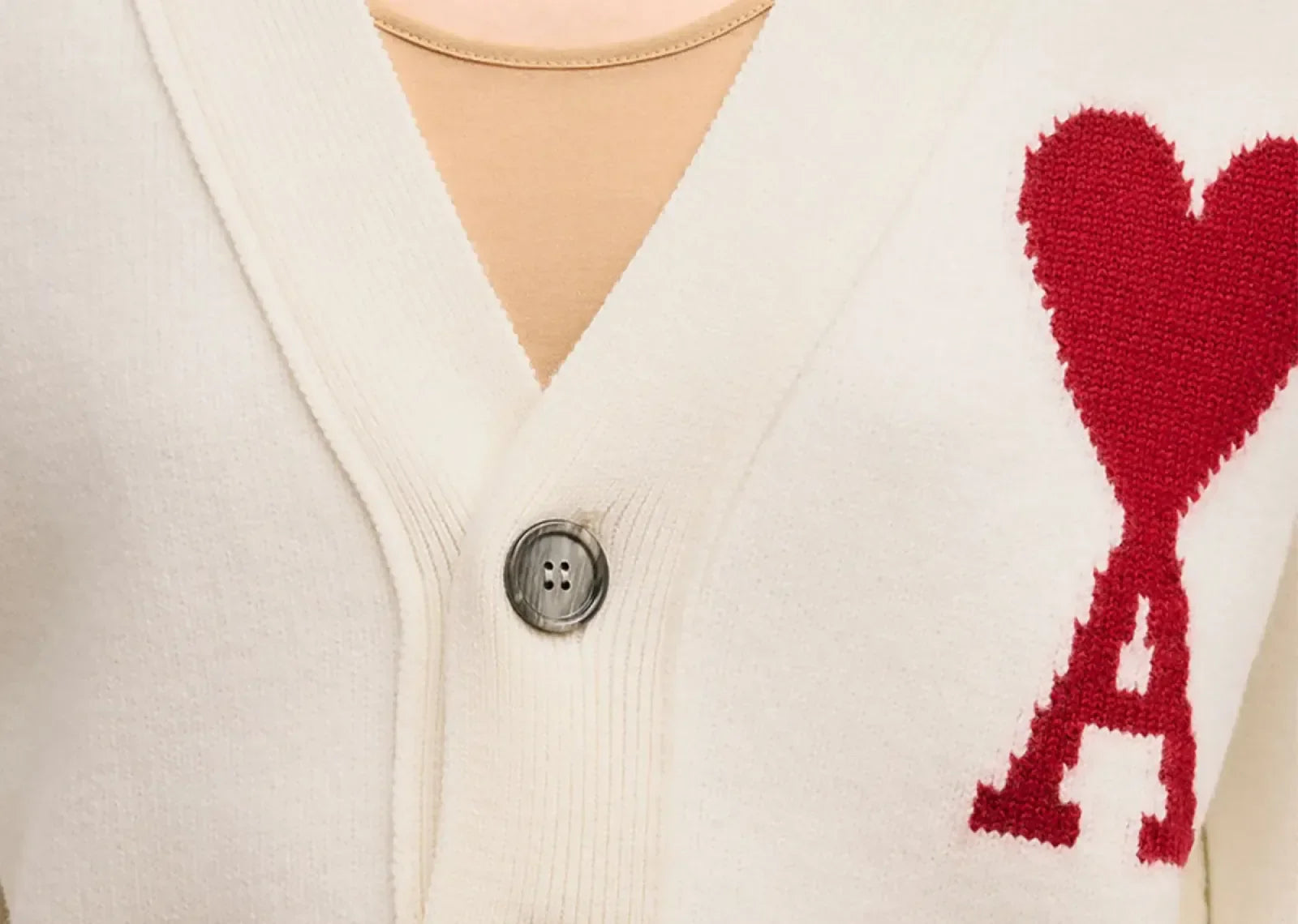 Ami Paris Ami De Coeur Wool Cardigan Cream White