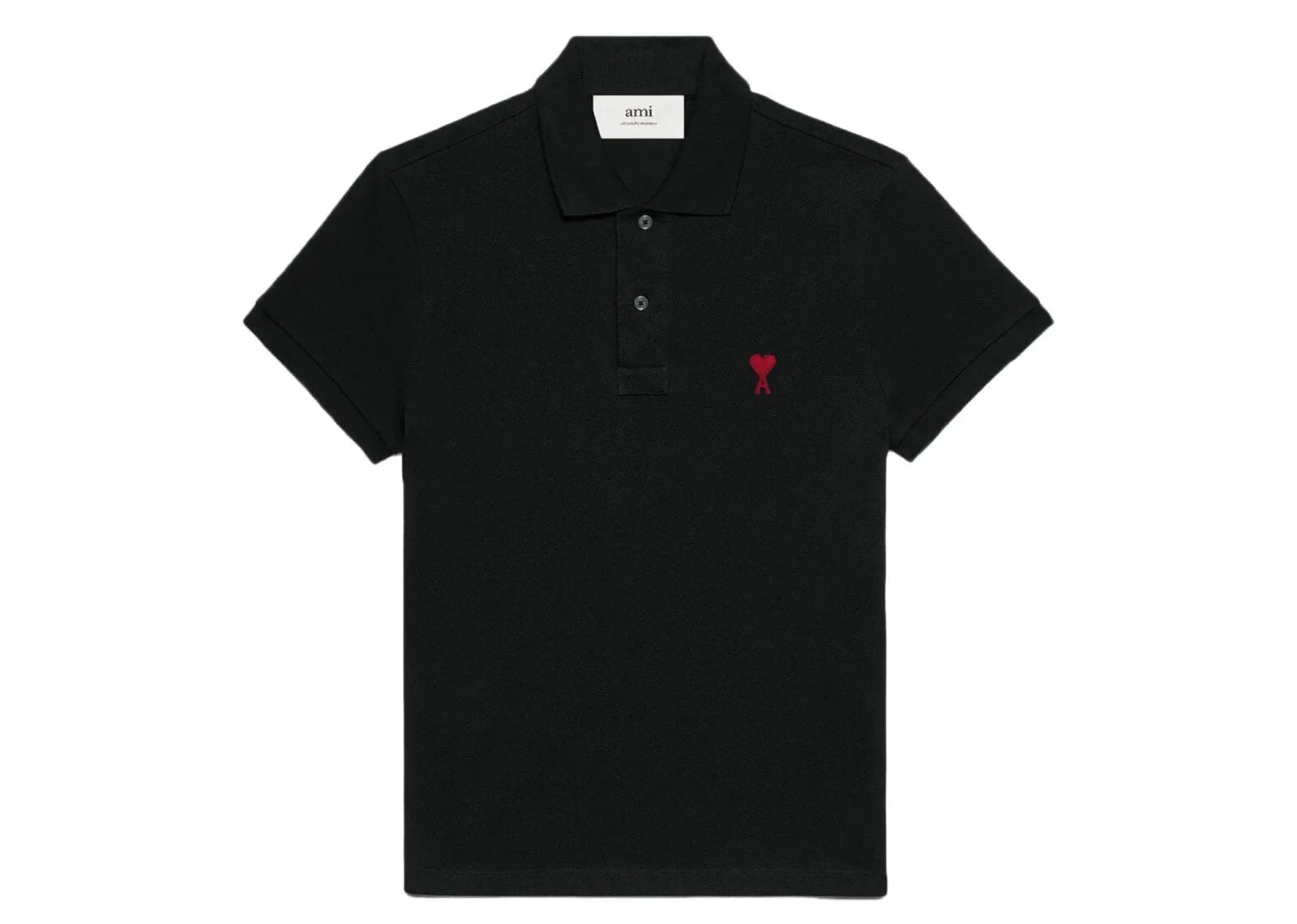 Ami Paris Embroidered Heart Polo T-Shirt Black