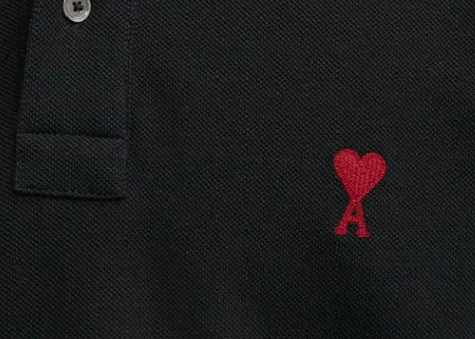 Ami Paris Embroidered Heart Polo T-Shirt Black