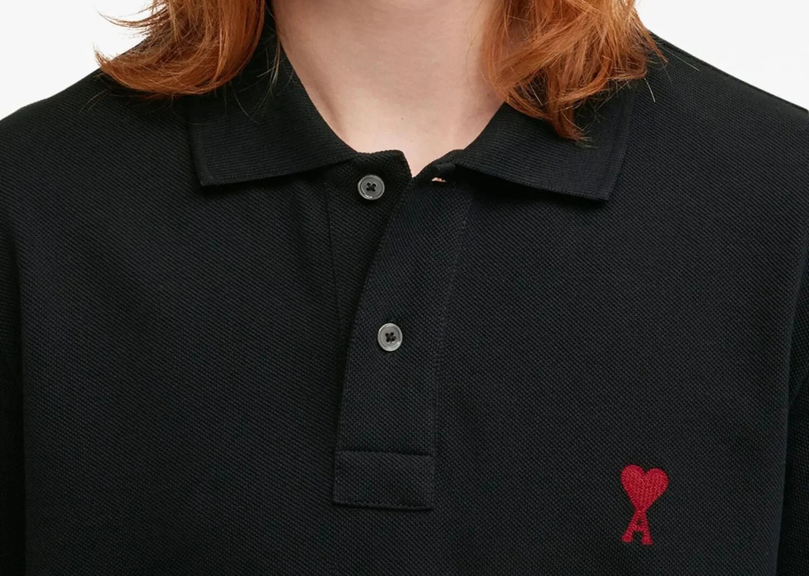 Ami Paris Embroidered Heart Polo T-Shirt Black
