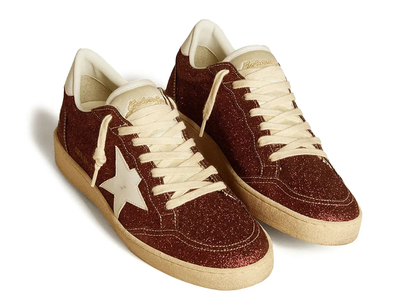 Golden Goose Ball-Star Burgundy Glitter White Star Heel