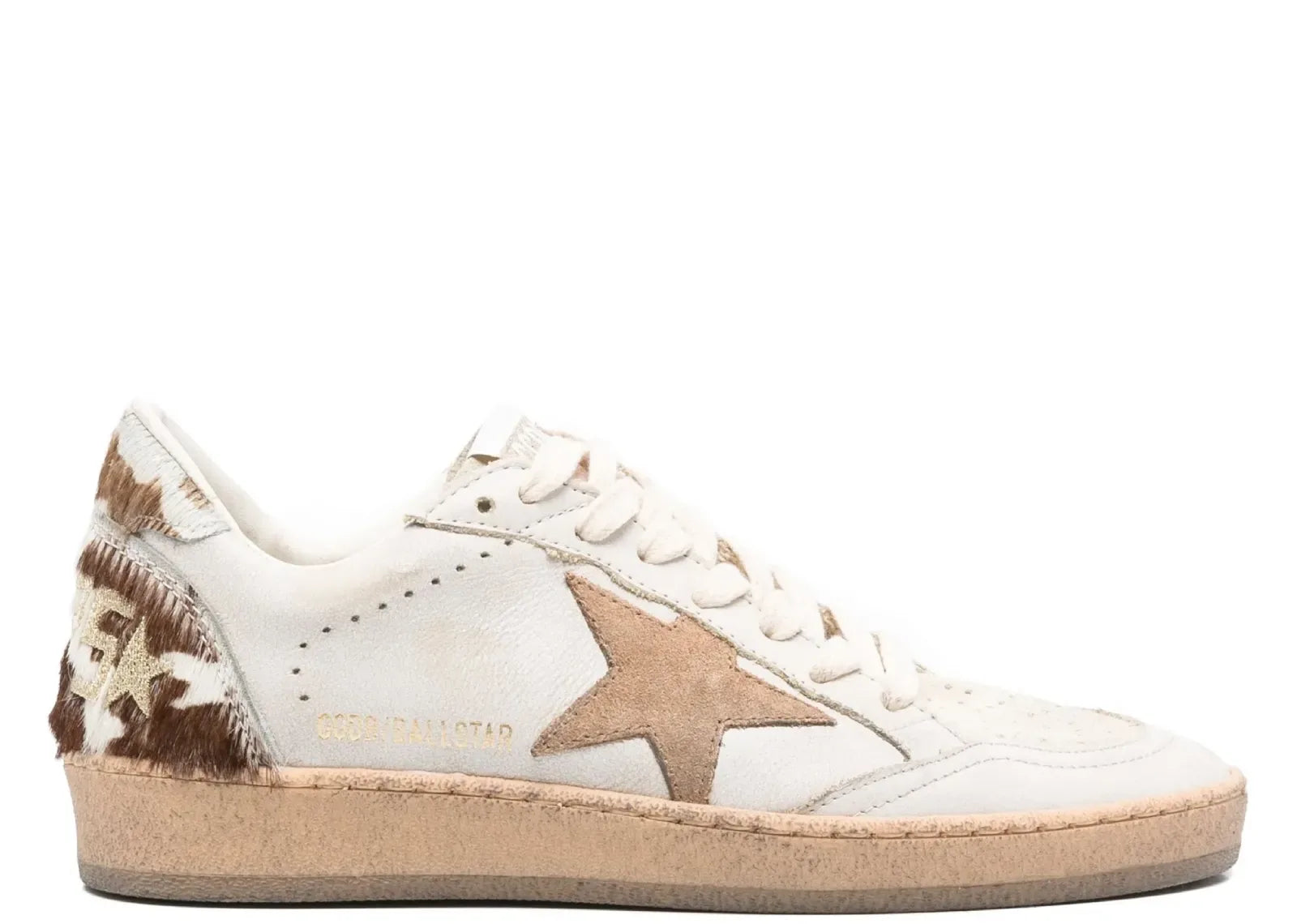 Golden Goose Ball-Star Dirty White Leather Coffee Suede Star Animal Heel Platform