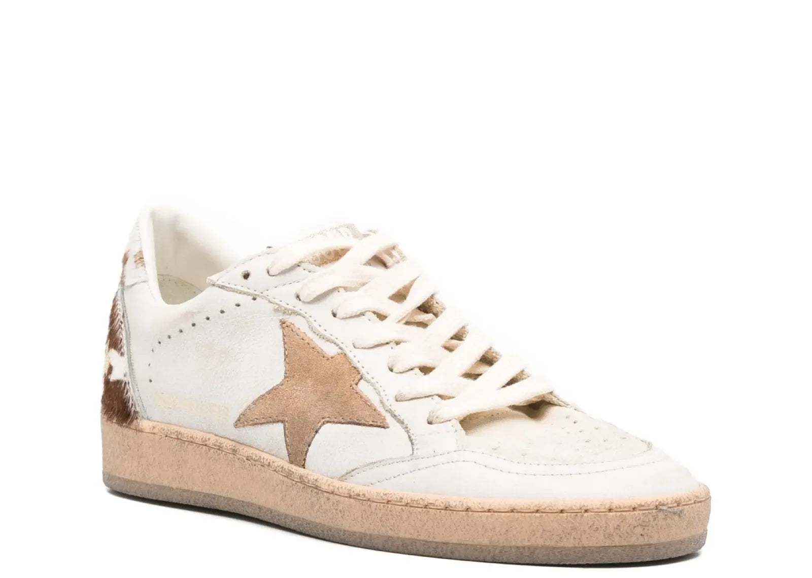 Golden Goose Ball-Star Dirty White Leather Coffee Suede Star Animal Heel Platform