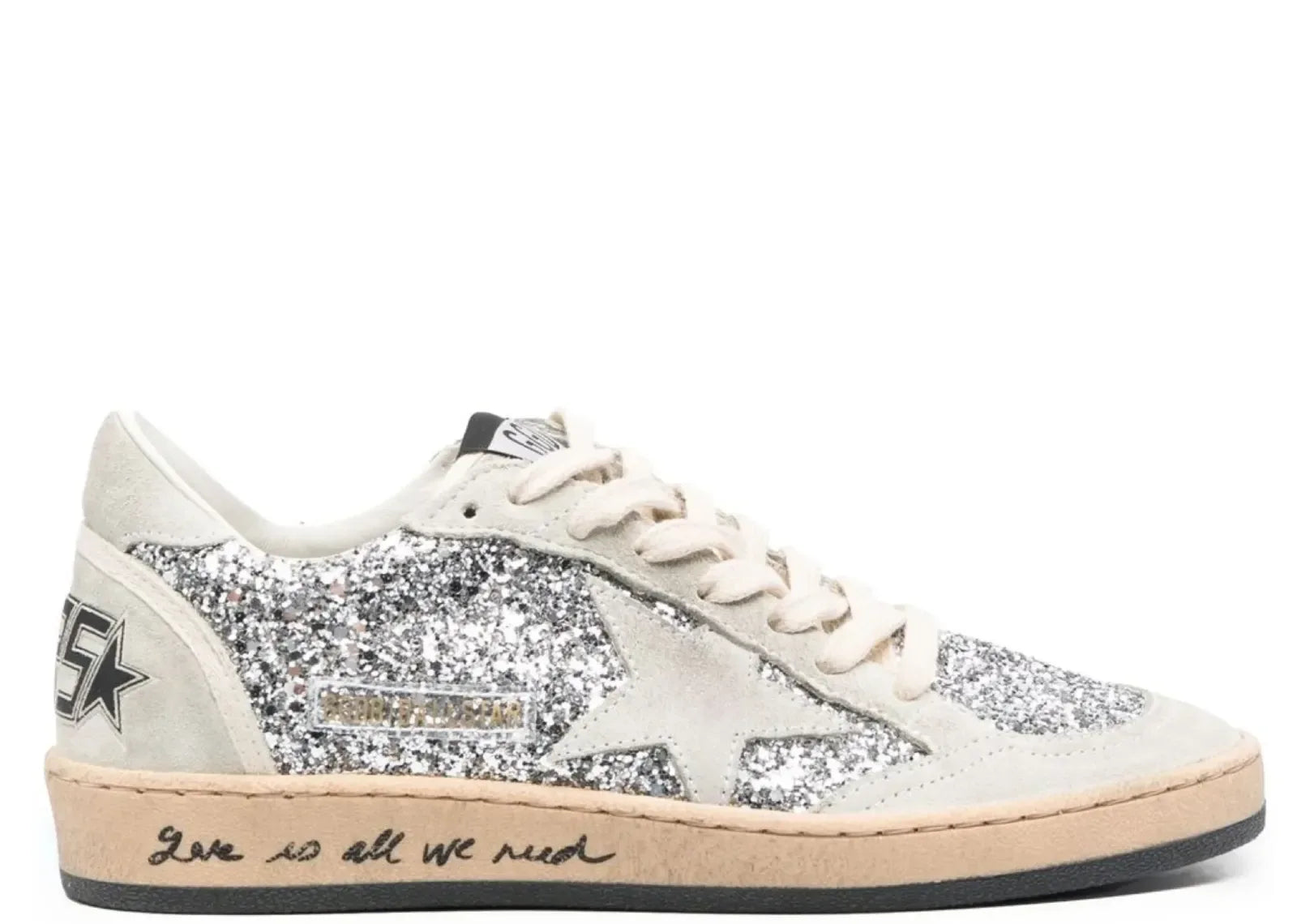 Golden Goose Ball-Star Silver Glitter Suede Love Is All We Need