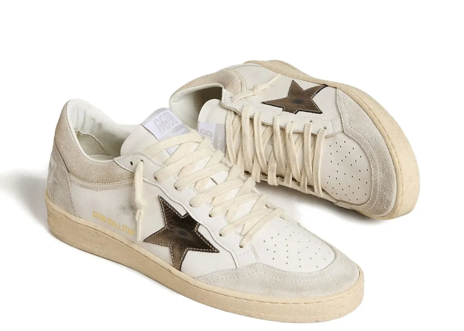 Golden Goose Ball-Star White Leather Metallic Star Glossy Heel
