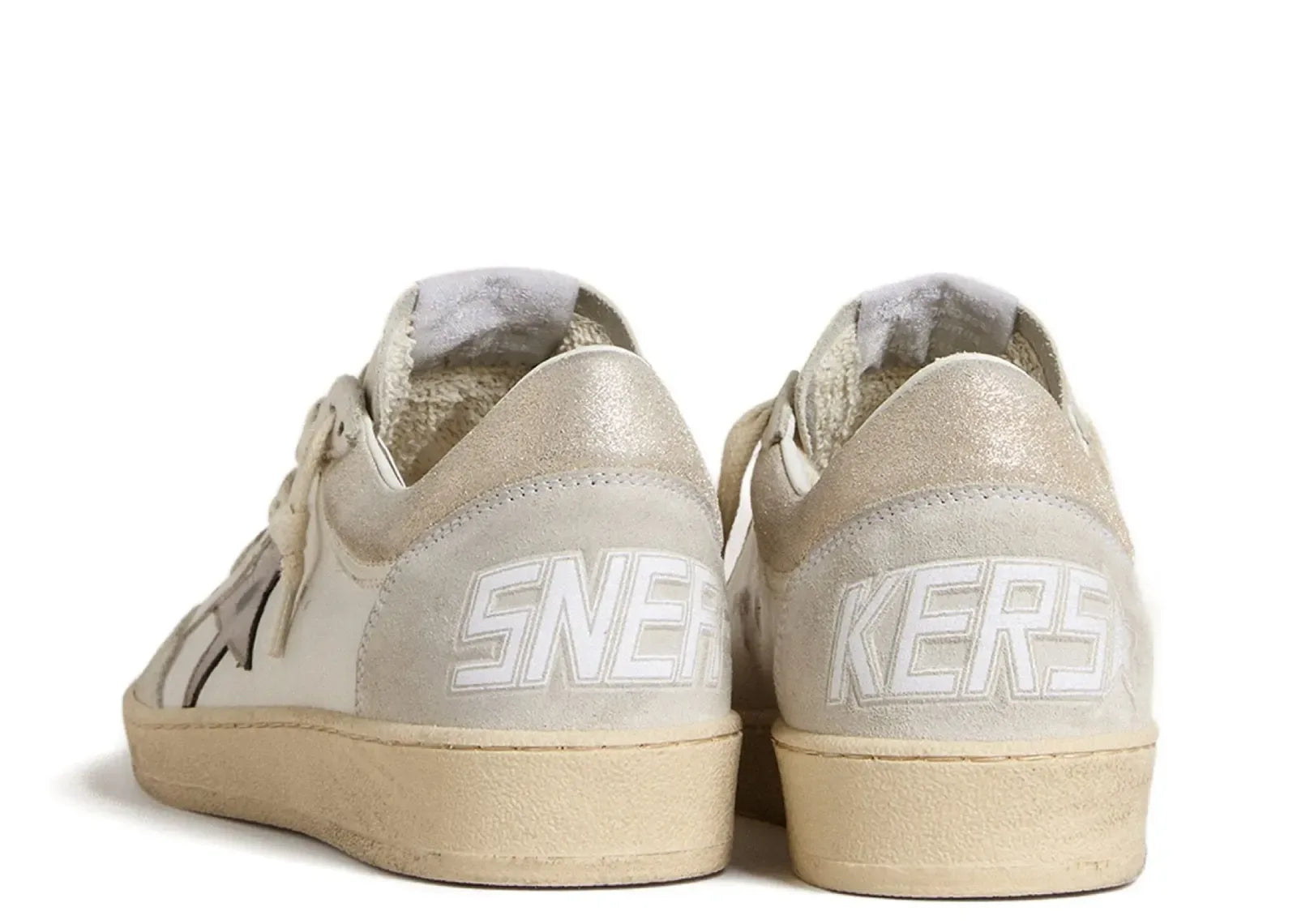 Golden Goose Ball-Star White Leather Metallic Star Glossy Heel