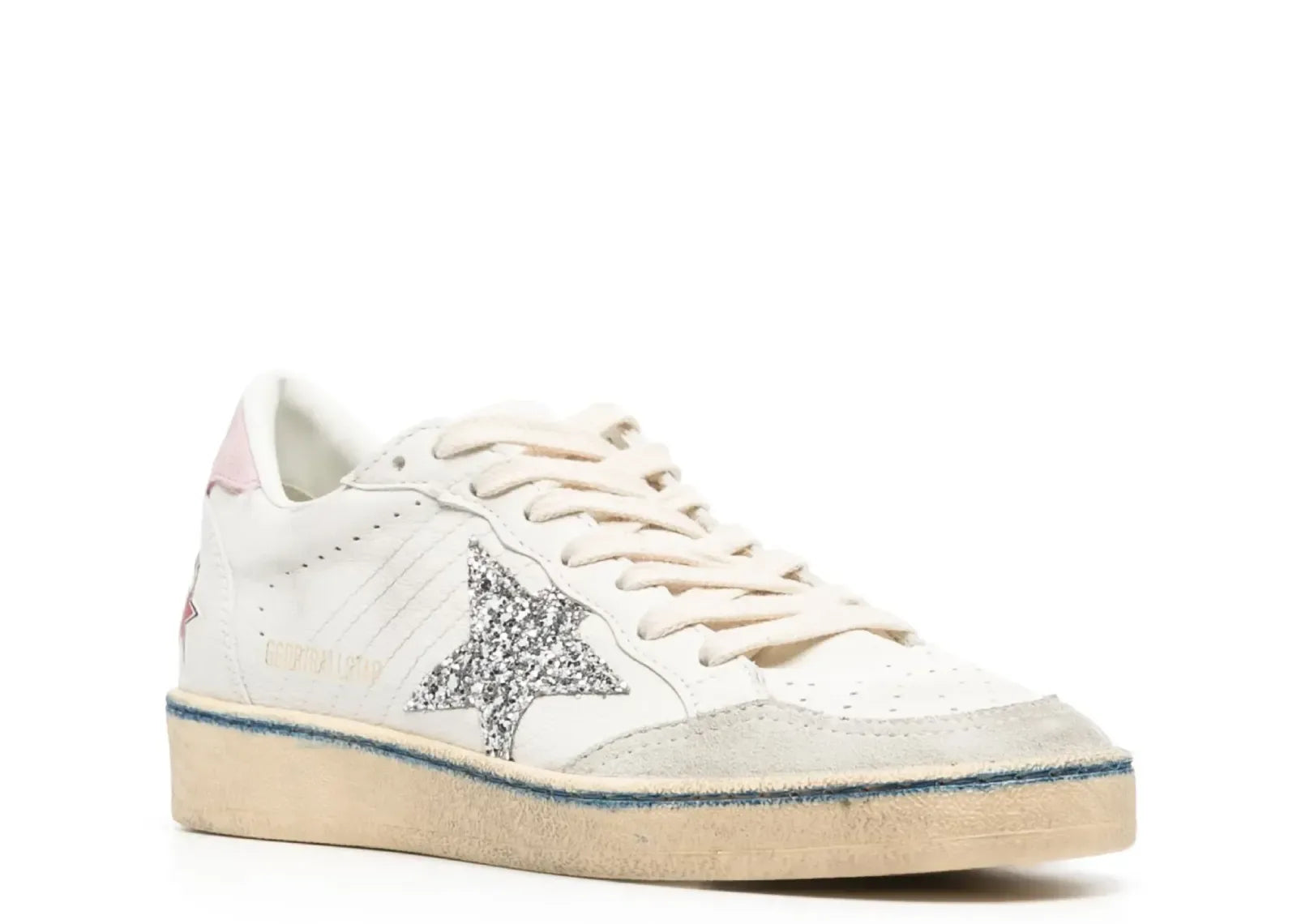 Golden Goose Ball-Star White Nappa Silver Glitter Star Pink Heel Blue Stripe