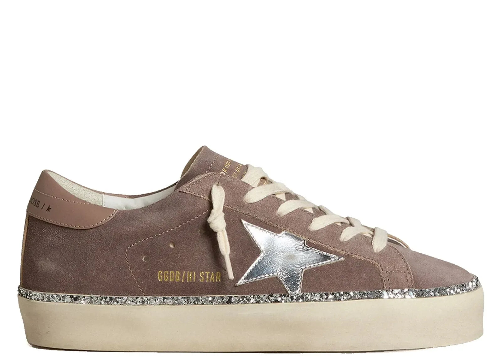 Golden Goose Hi-Star Brown Suede Silver Star Silver Glitter Foxing