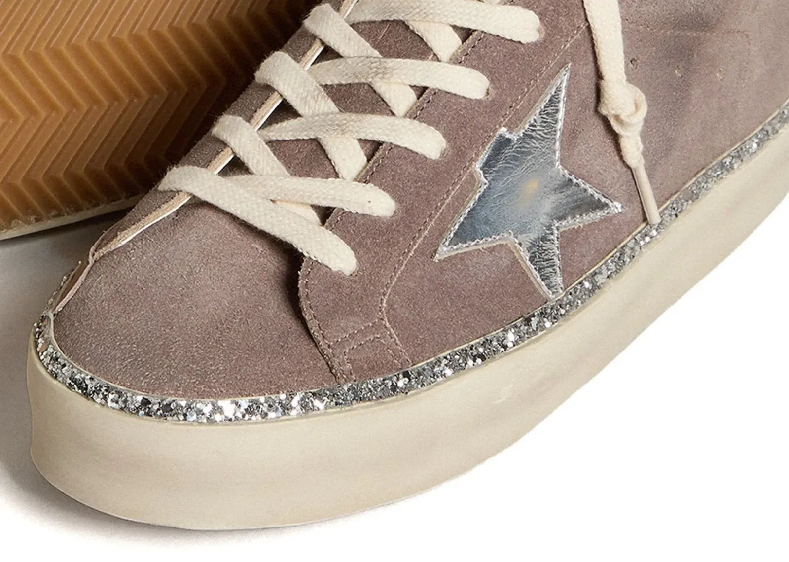 Golden Goose Hi-Star Brown Suede Silver Star Silver Glitter Foxing