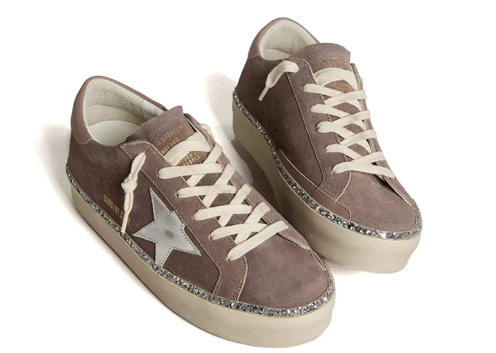 Golden Goose Hi-Star Brown Suede Silver Star Silver Glitter Foxing