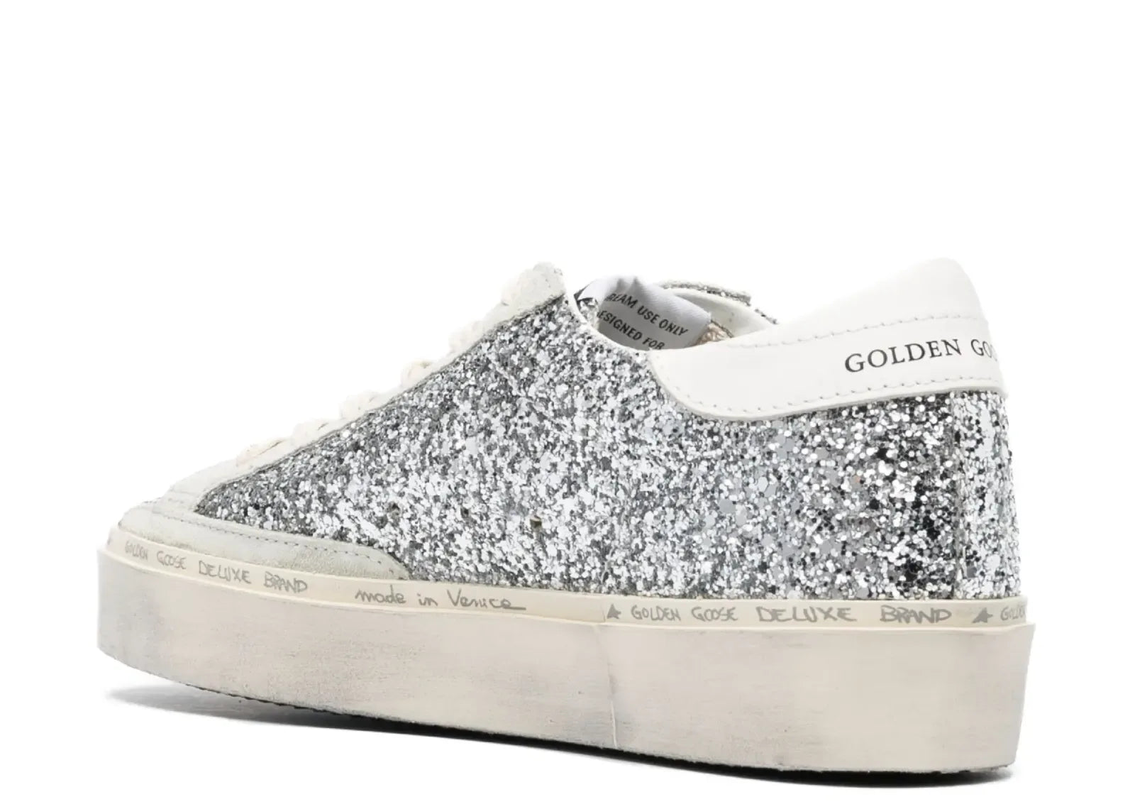 Golden Goose Hi-Star Silver Glitter Gray Star White Heel