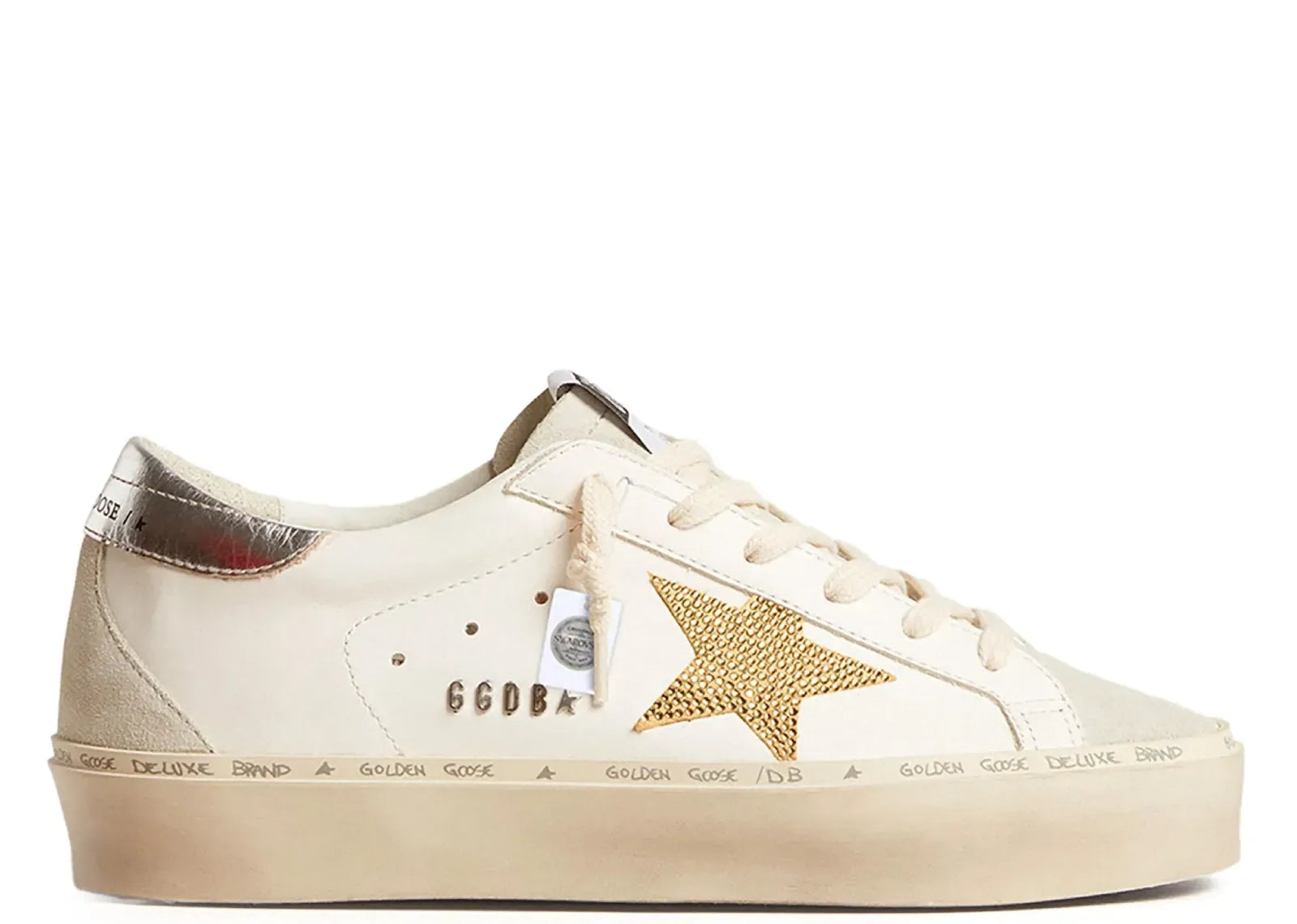 Golden Goose Hi-Star White Leather Gold Swarovski Star Silver Heel