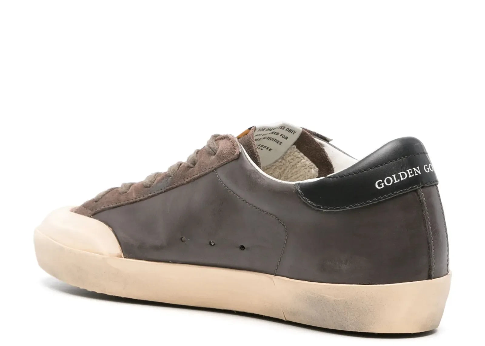 Golden Goose Super-Star Brown Leather Rose Suede Star Black Heel