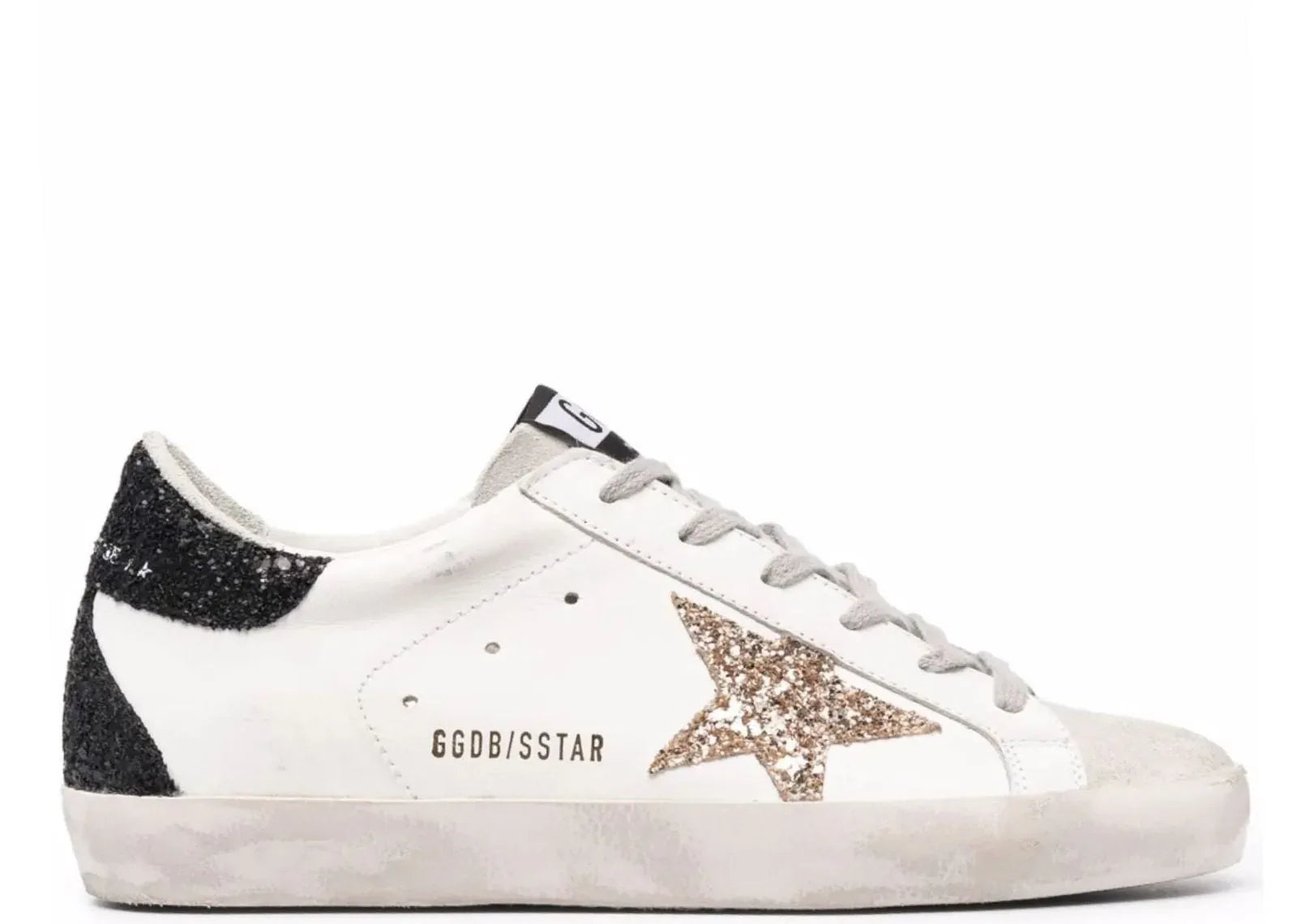 Golden Goose Super-Star Gold Glitter Star Black Glitter Heel