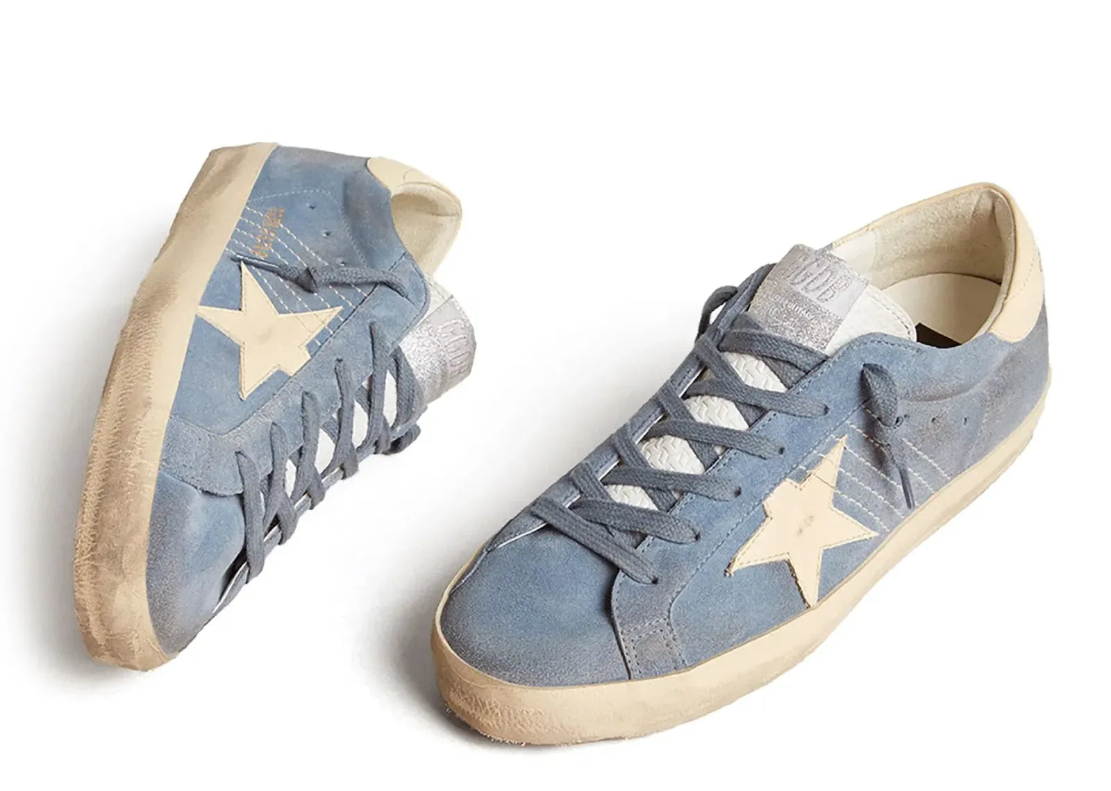 Golden Goose Super-Star Light Blue Suede Beige Star Heel