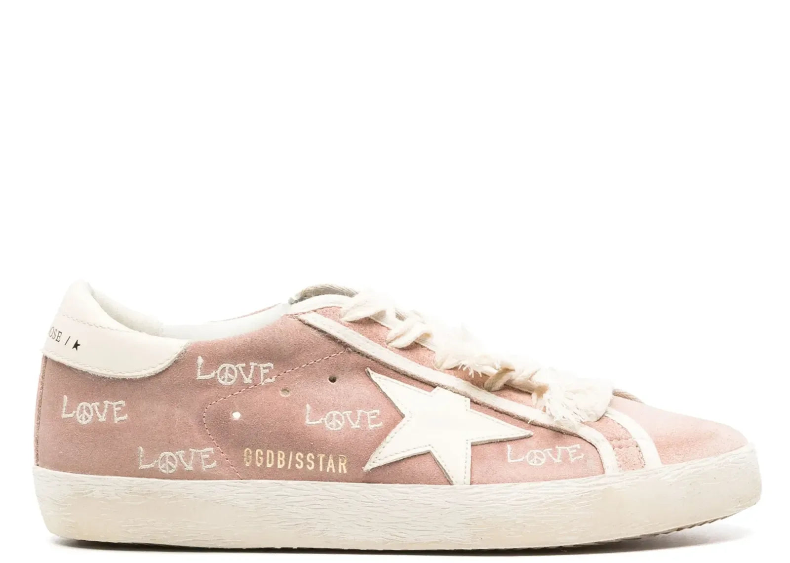Golden Goose Super-Star Powder Pink Suede Cream Star Heel Love Embroidery