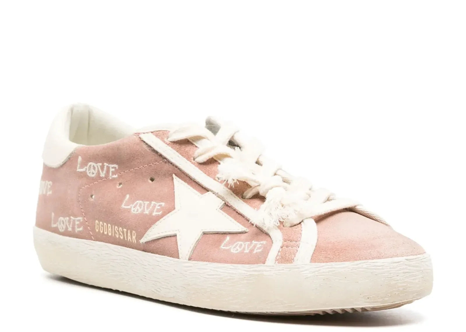 Golden Goose Super-Star Powder Pink Suede Cream Star Heel Love Embroidery