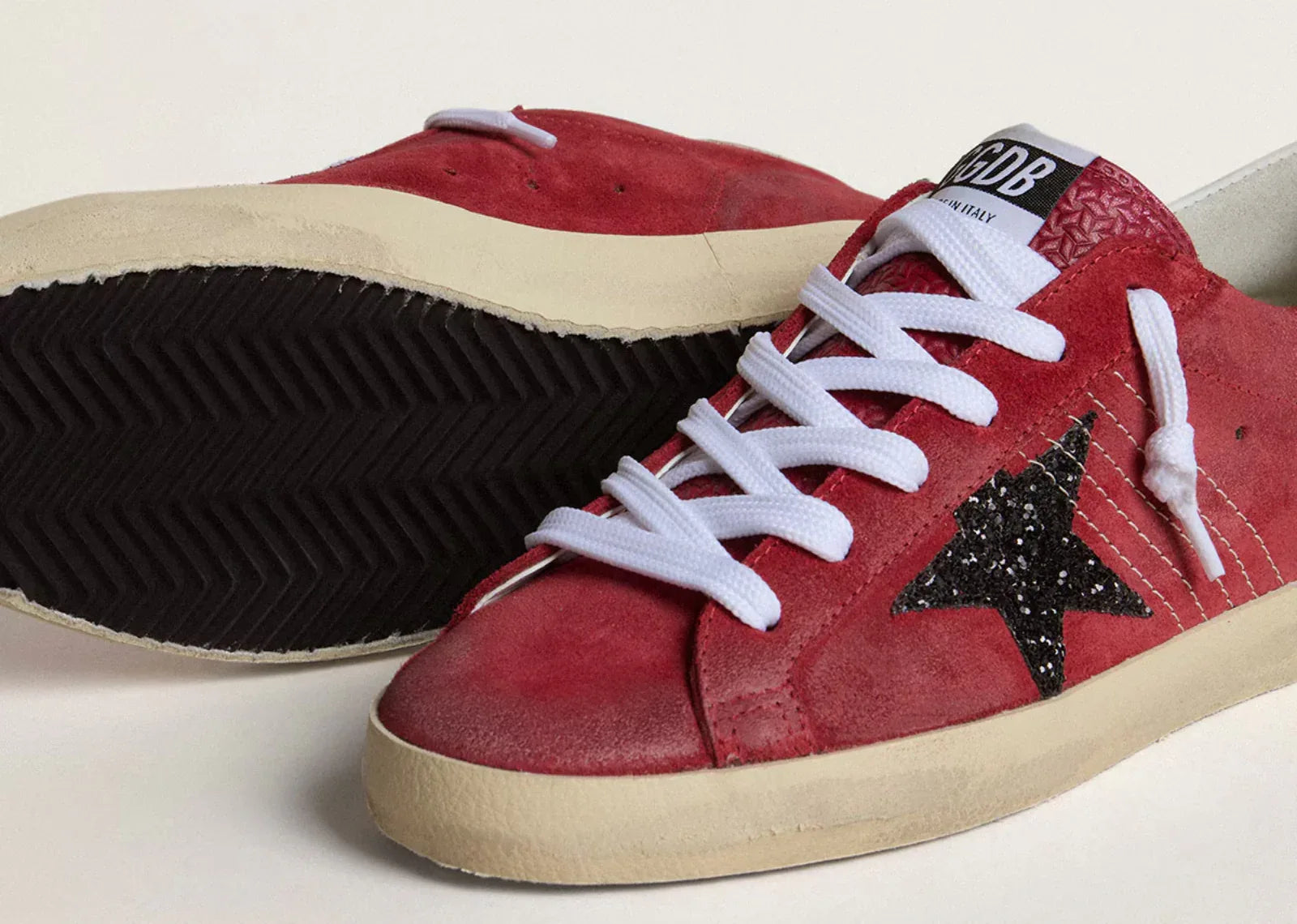 Golden Goose Super Star Red Suede With Glitter Star