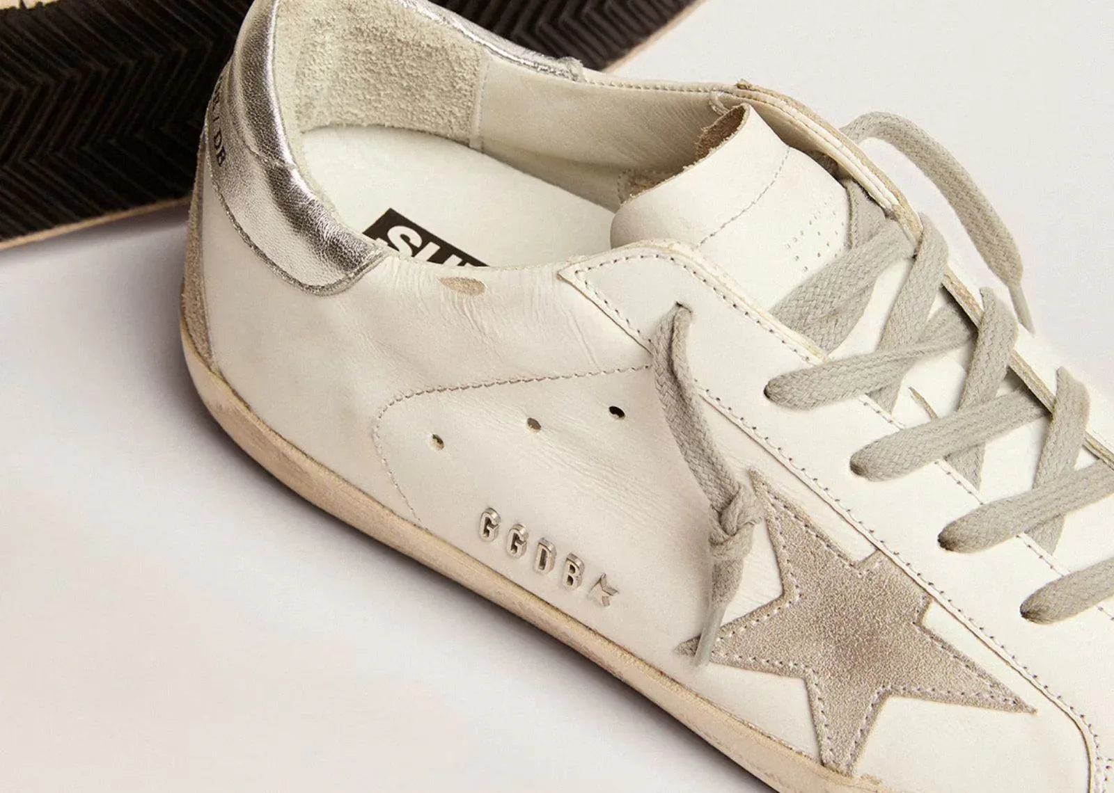 Golden Goose Super-Star White Ice Silver With Metal Stud Lettering