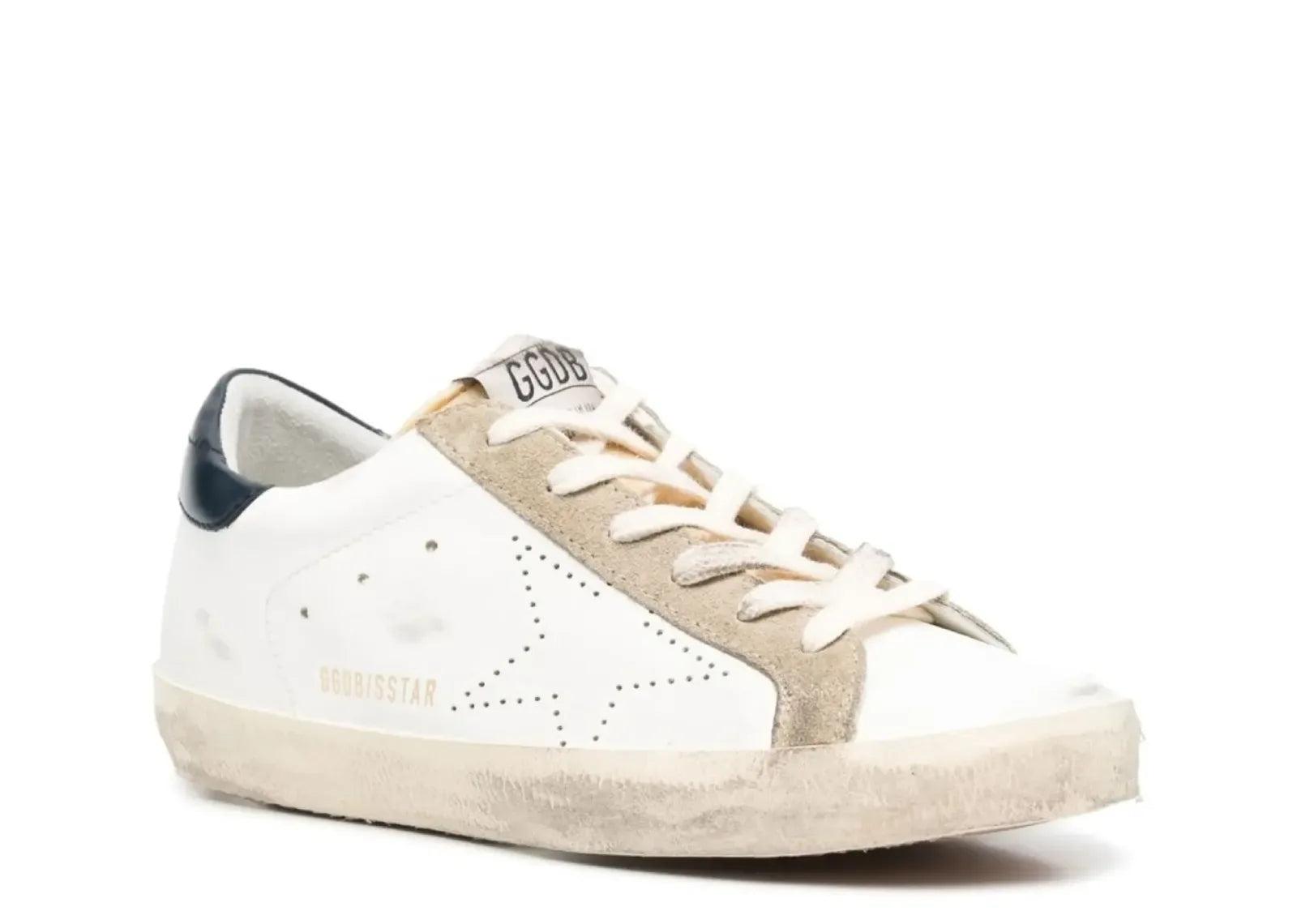 Golden Goose Super-Star White Leather Perforated Star Blue Heel