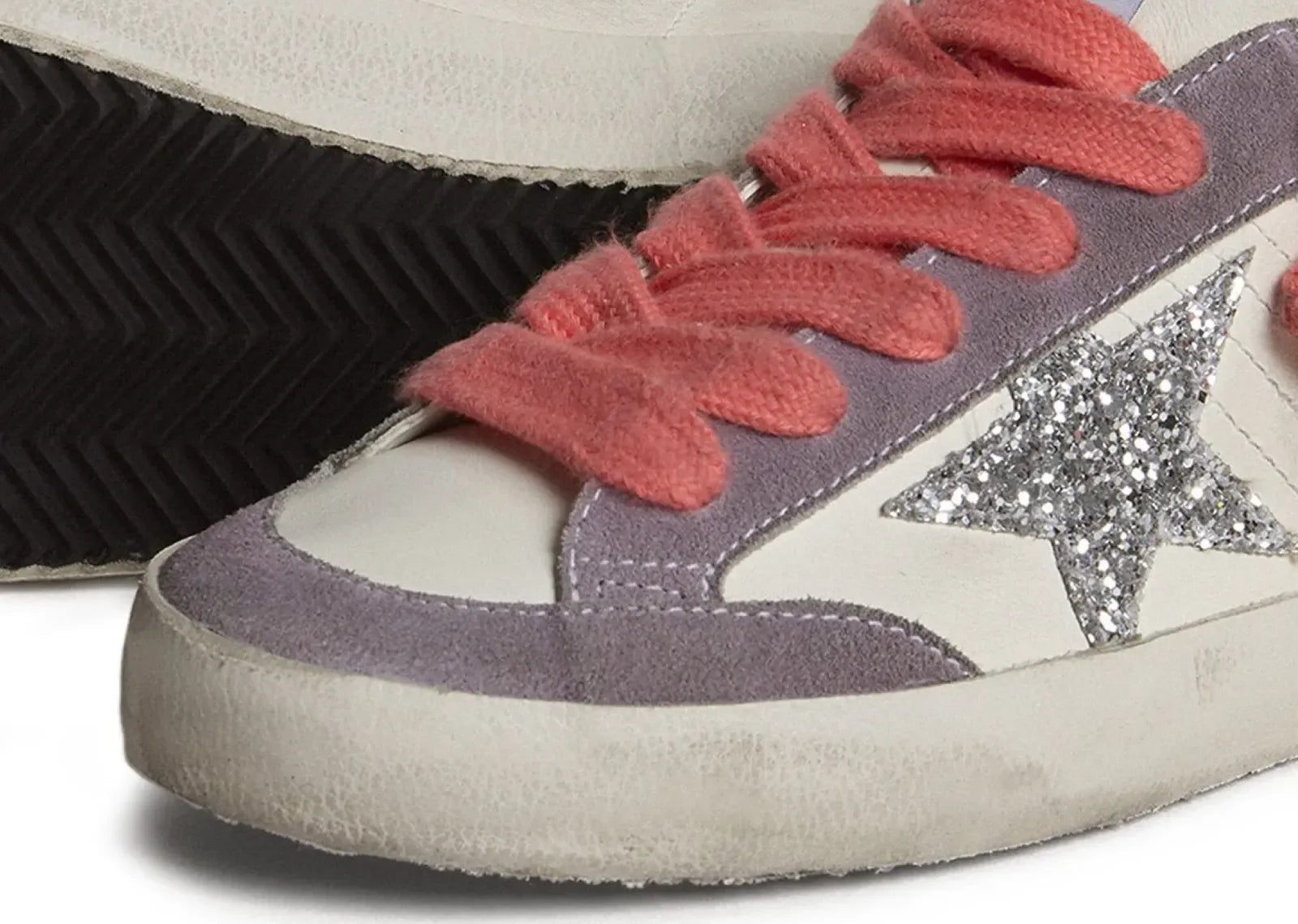 Golden Goose Super-Star White Leather Silver Star Lilac Heel
