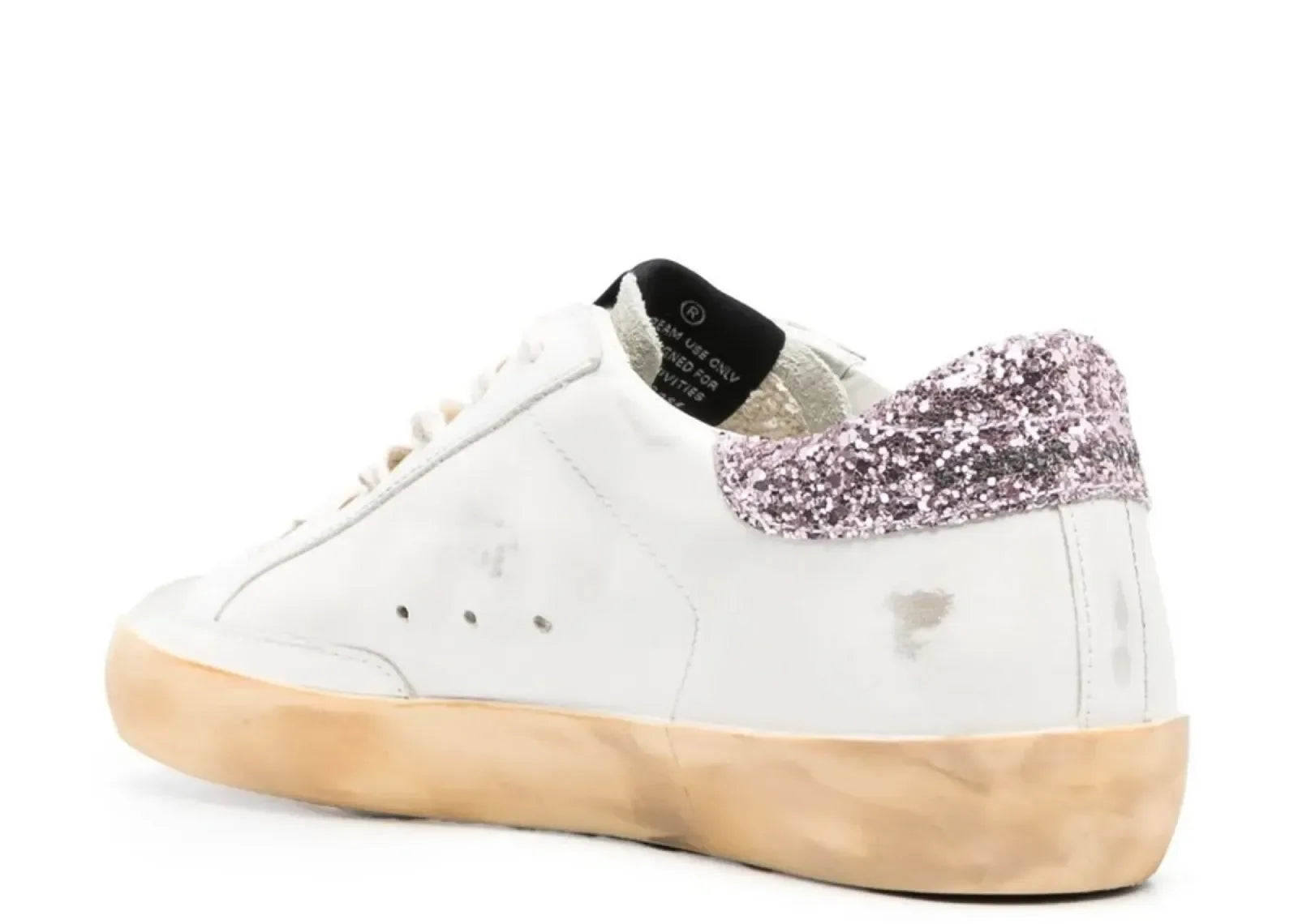 Golden Goose Super-Star White Leather Tan Star Pink Glitter Heel