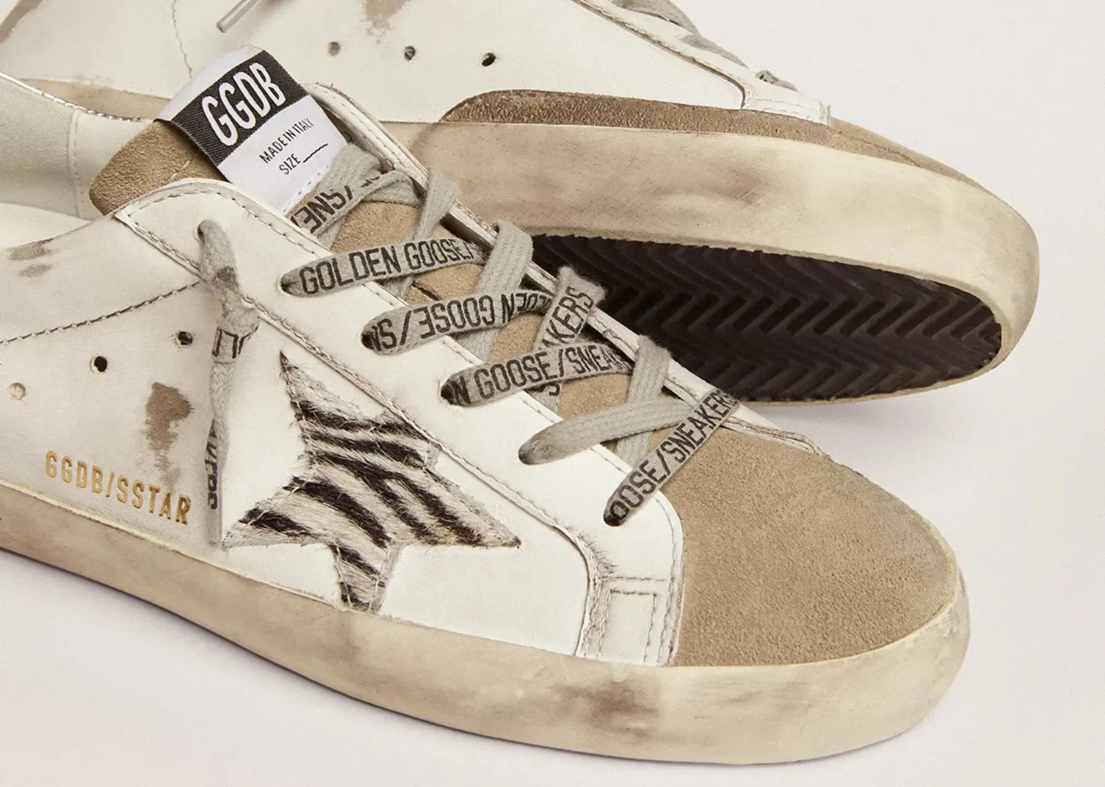 Golden Goose Super-Star White Zebra Pony Star Silver Heel