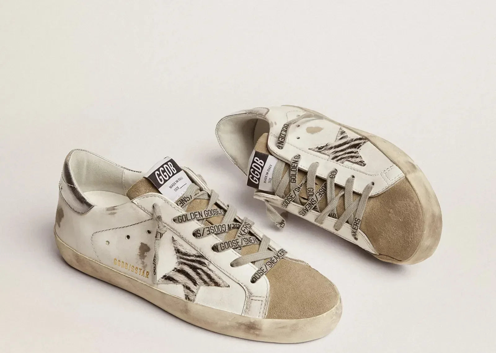 Golden Goose Super-Star White Zebra Pony Star Silver Heel