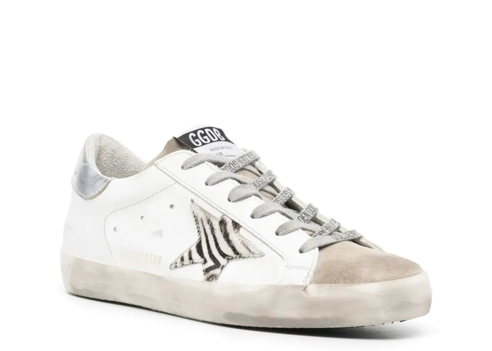 Golden Goose Super-Star White Zebra Pony Star Silver Heel