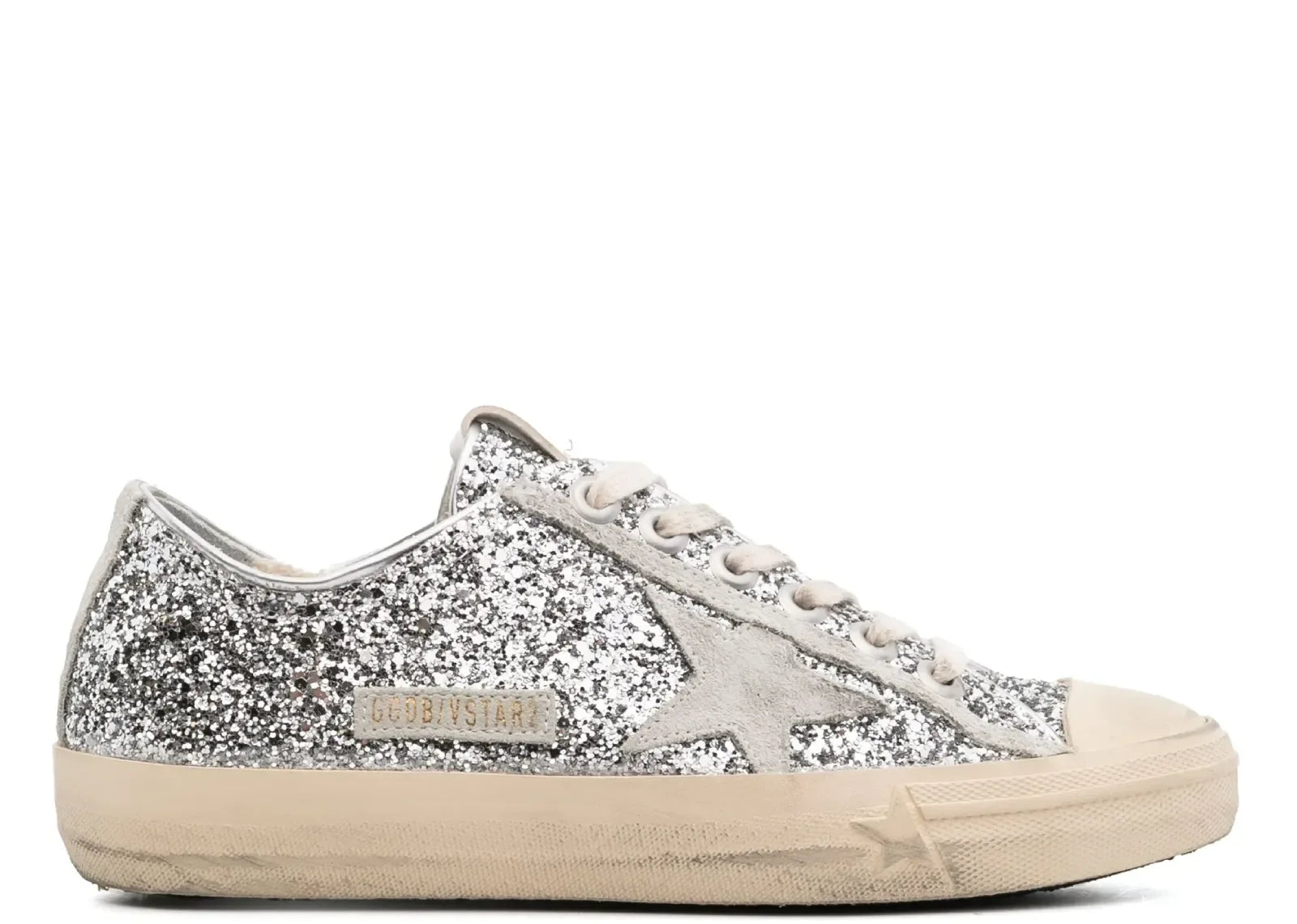 Golden Goose V-Star Silver Glitter Gray Suede Star Heel