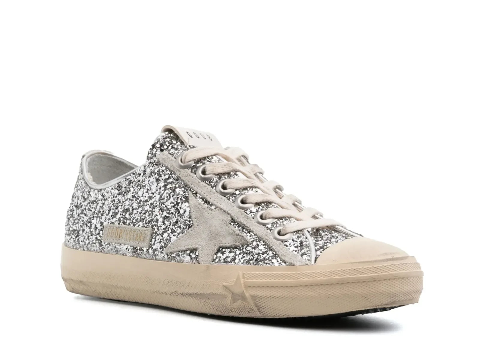 Golden Goose V-Star Silver Glitter Gray Suede Star Heel