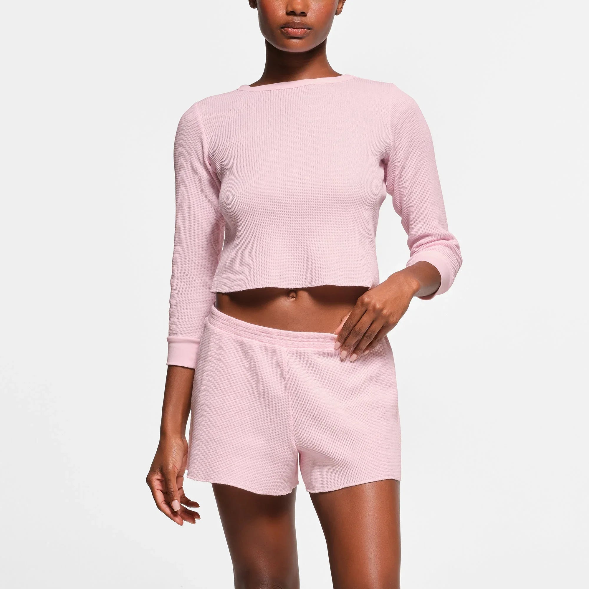 SKIMS WAFFLE LONG SLEEVE BABY TEE | CHERRY BLOSSOM - TİŞÖRT