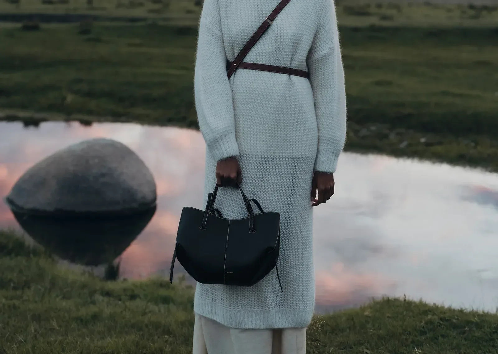 Polène Cyme Mini Edition Textured Black With Ecru Stitching