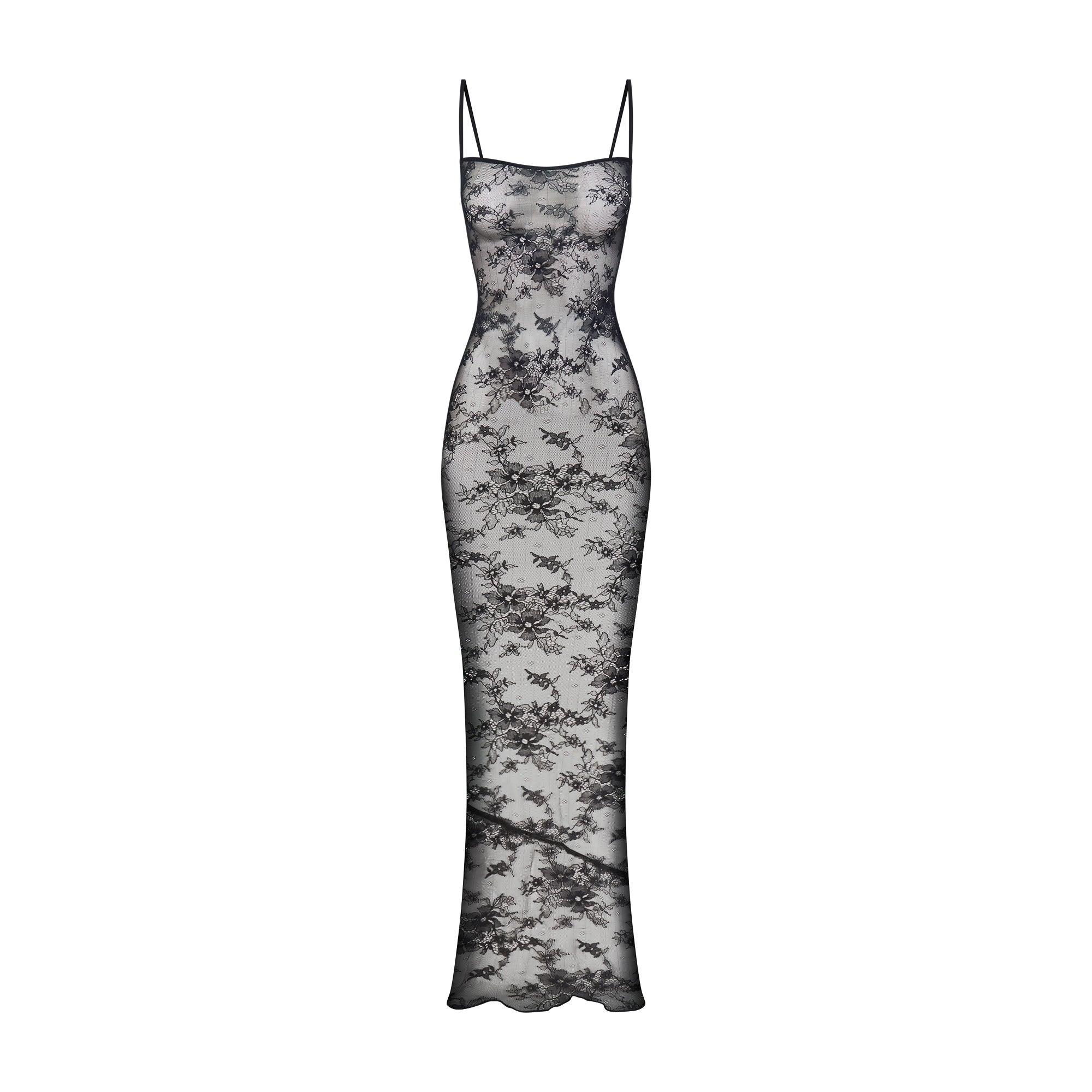 SKIMS ULTRA FINE LACE CAMI LONG DRESS | ONYX - ELBİSE