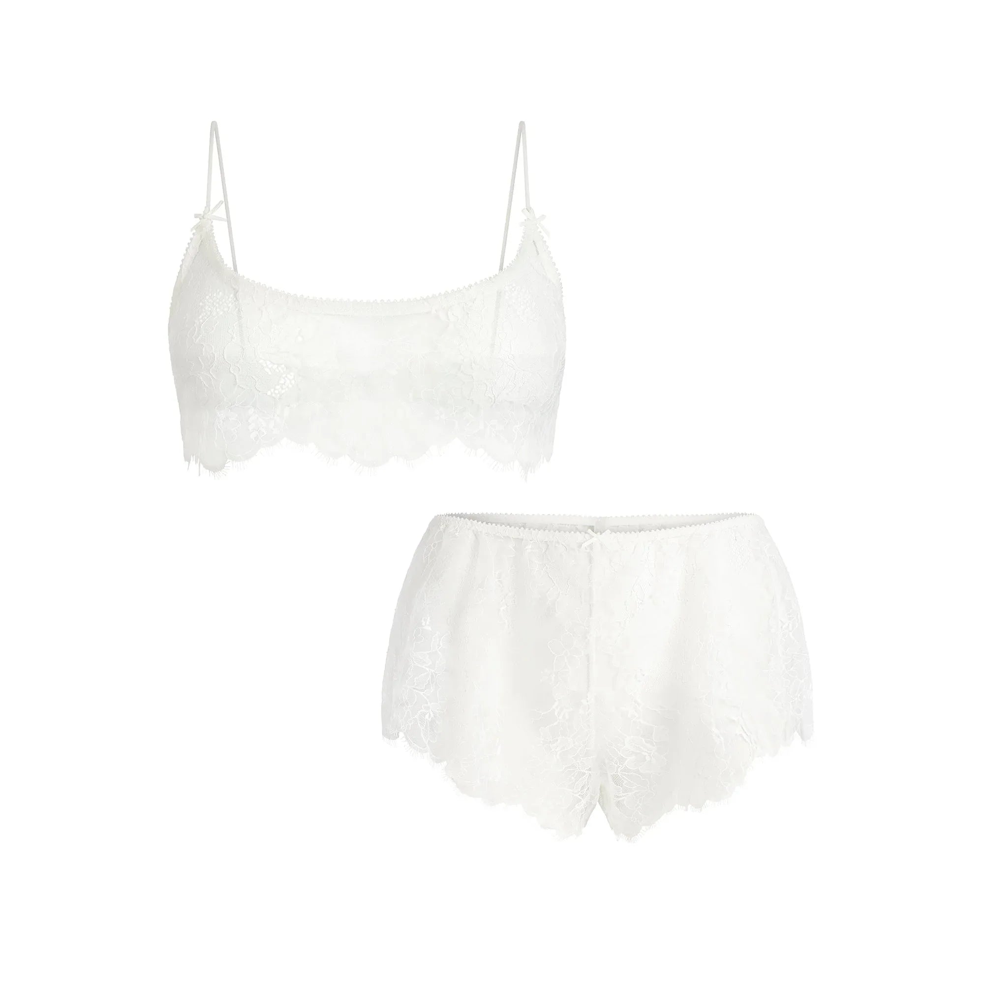 SKIMS ULTRA FINE LACE BRALETTE AND SHORT SET | MARBLE - SÜTYEN