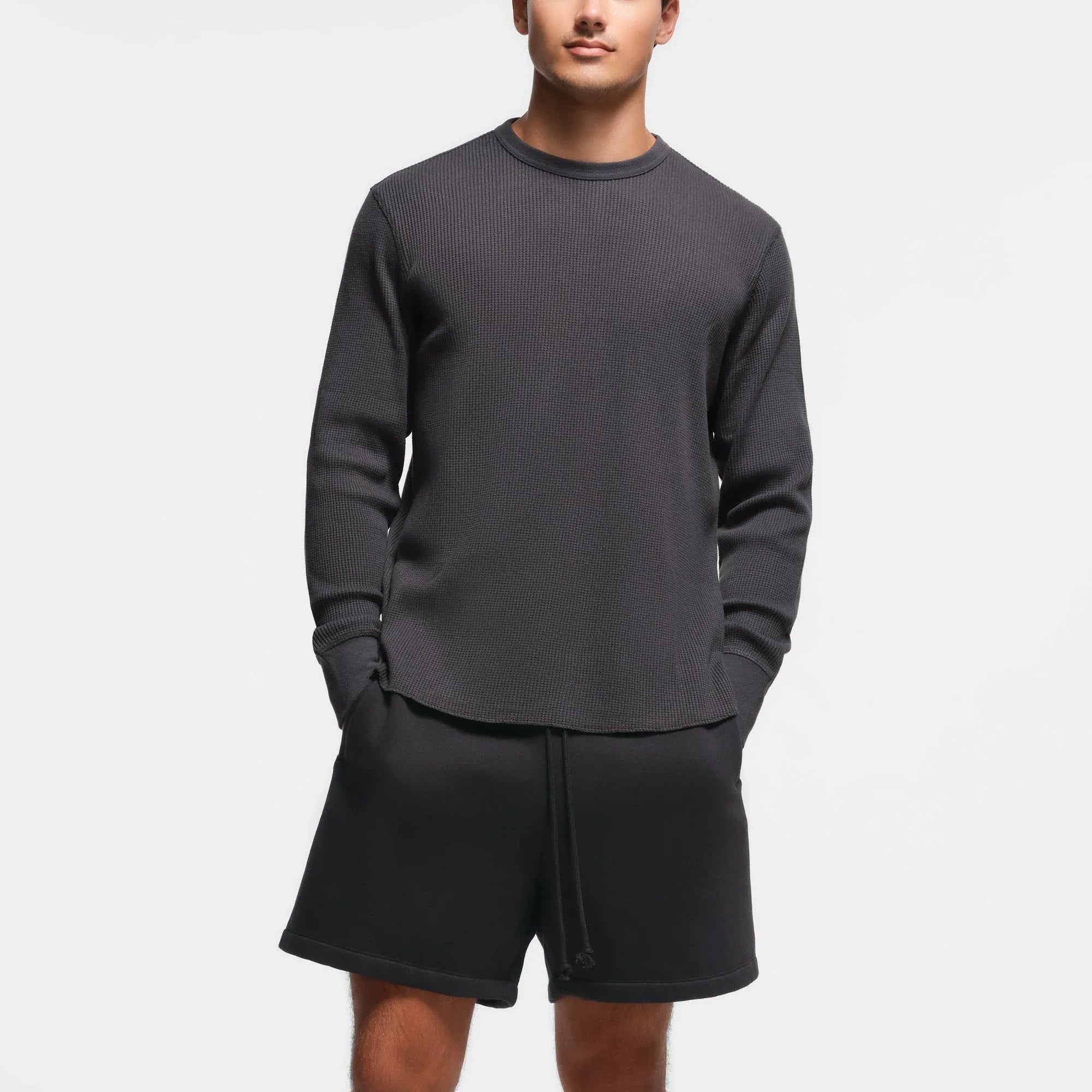 SKIMS WAFFLE MENS LONG SLEEVE T-SHIRT | ASH - TİŞÖRT