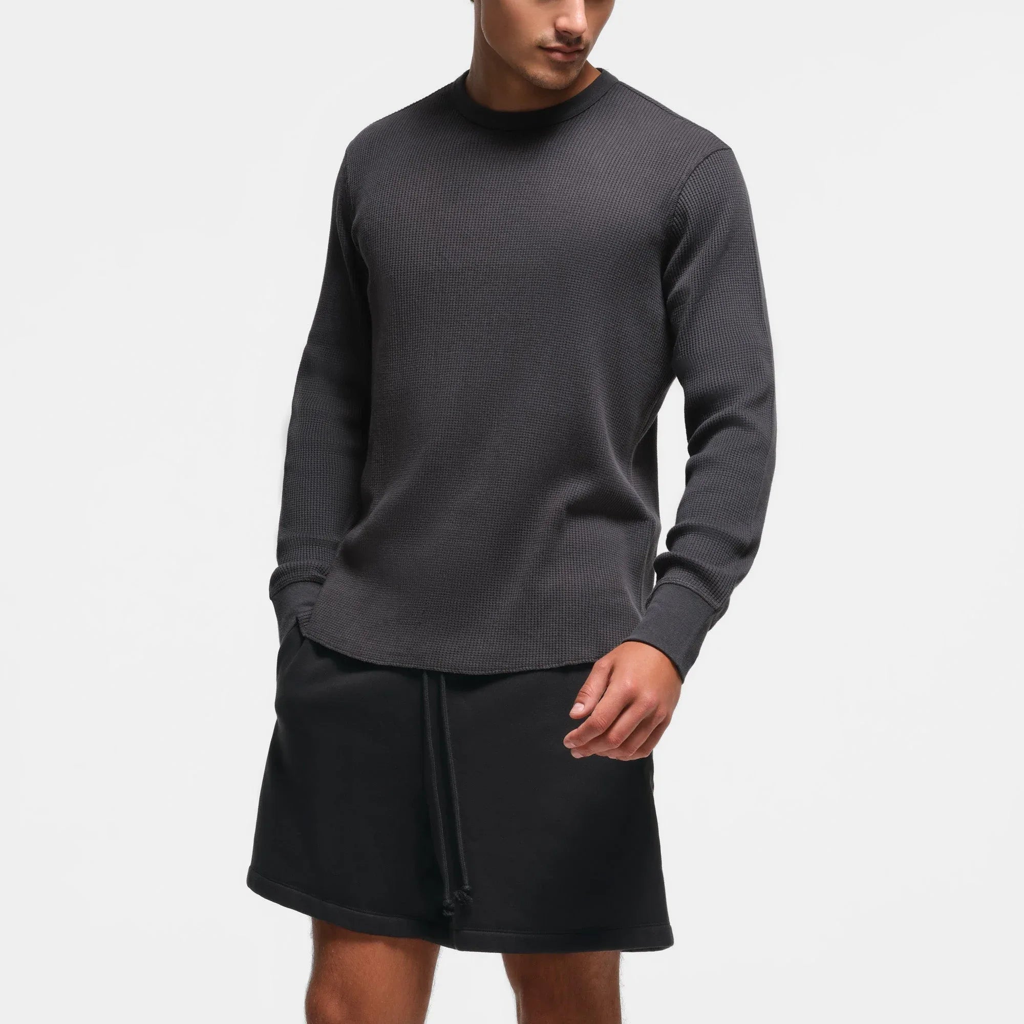 SKIMS WAFFLE MENS LONG SLEEVE T-SHIRT | ASH - TİŞÖRT