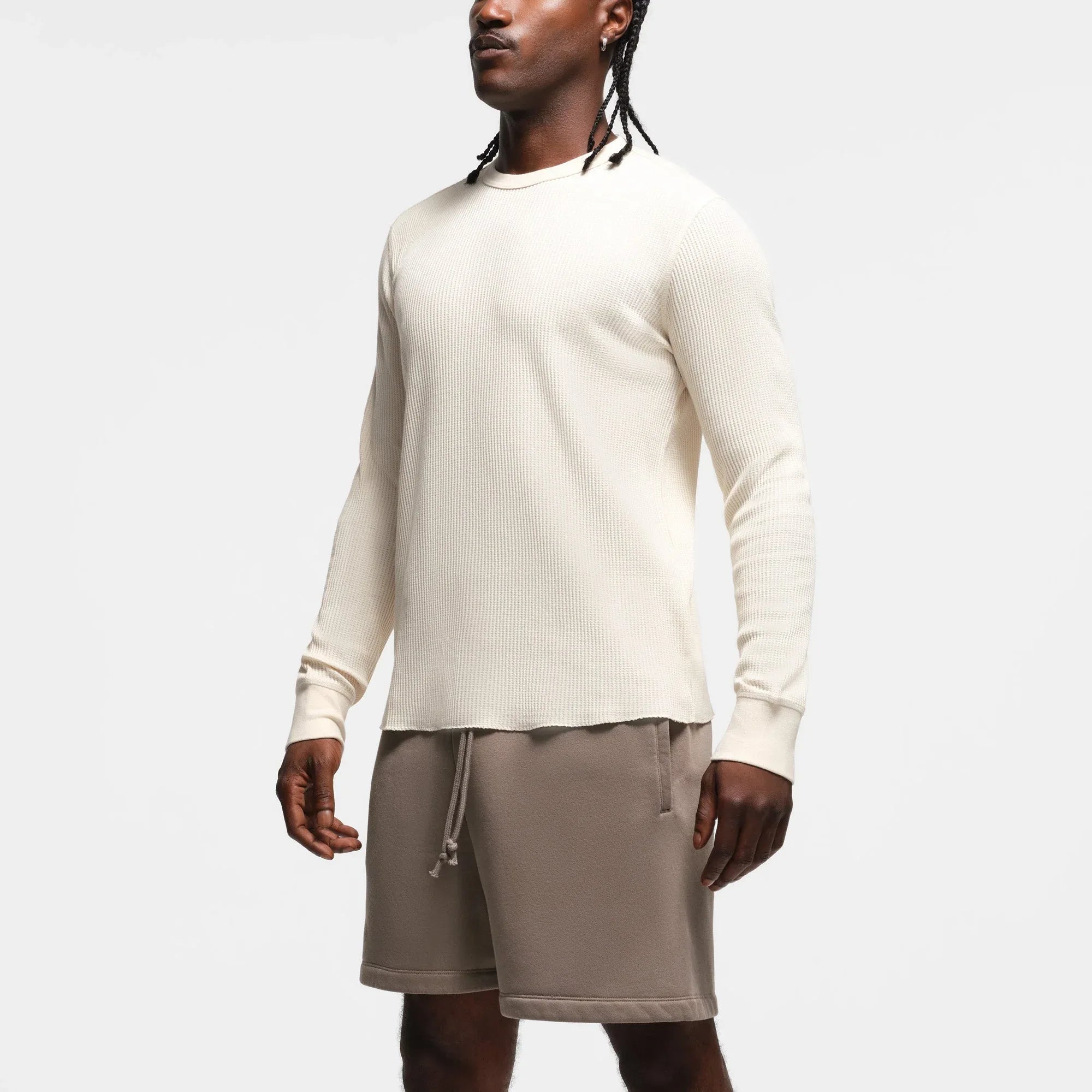 SKIMS WAFFLE MENS LONG SLEEVE T-SHIRT | ECRU - TİŞÖRT