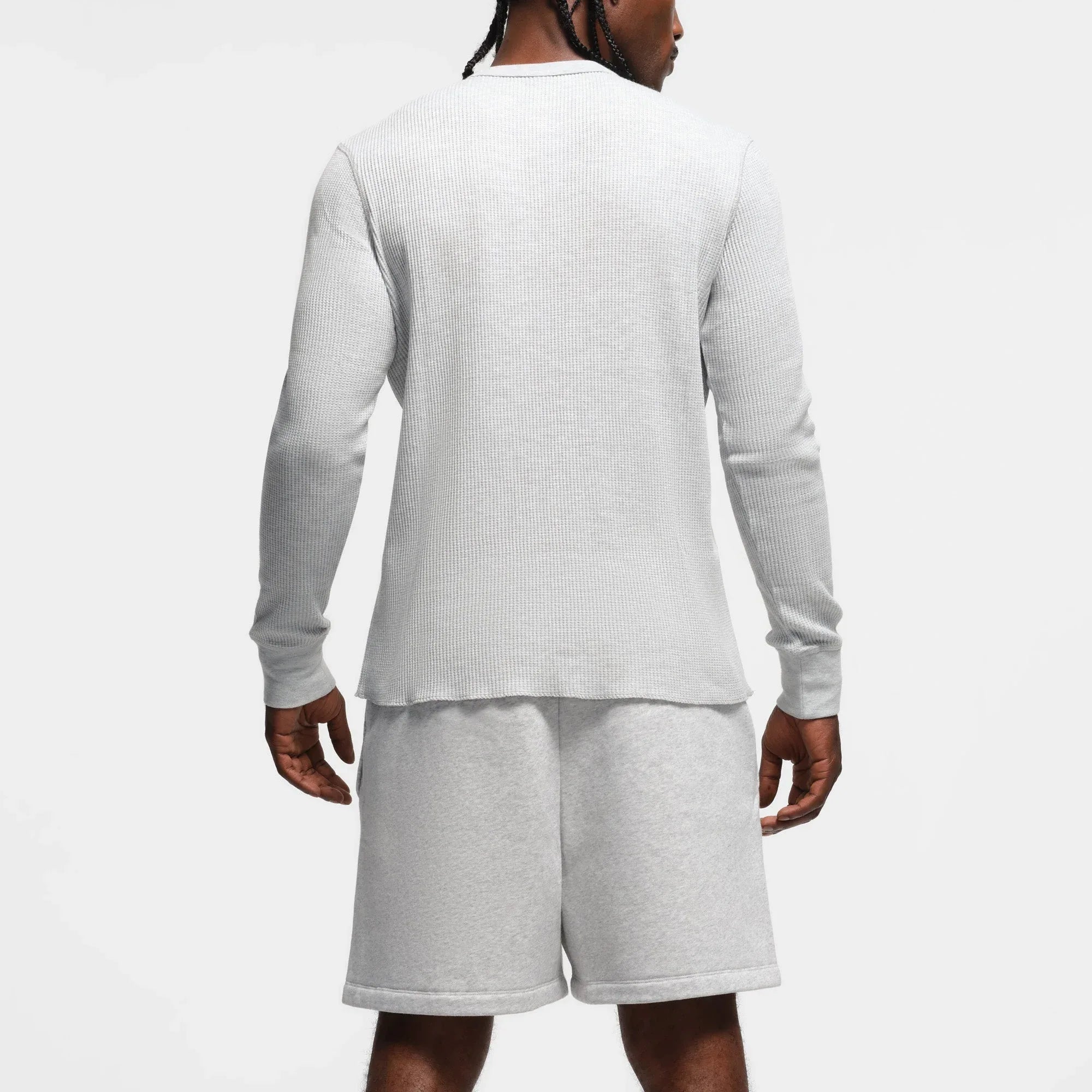 SKIMS WAFFLE MENS LONG SLEEVE T-SHIRT | LIGHT HEATHER GREY - TİŞÖRT