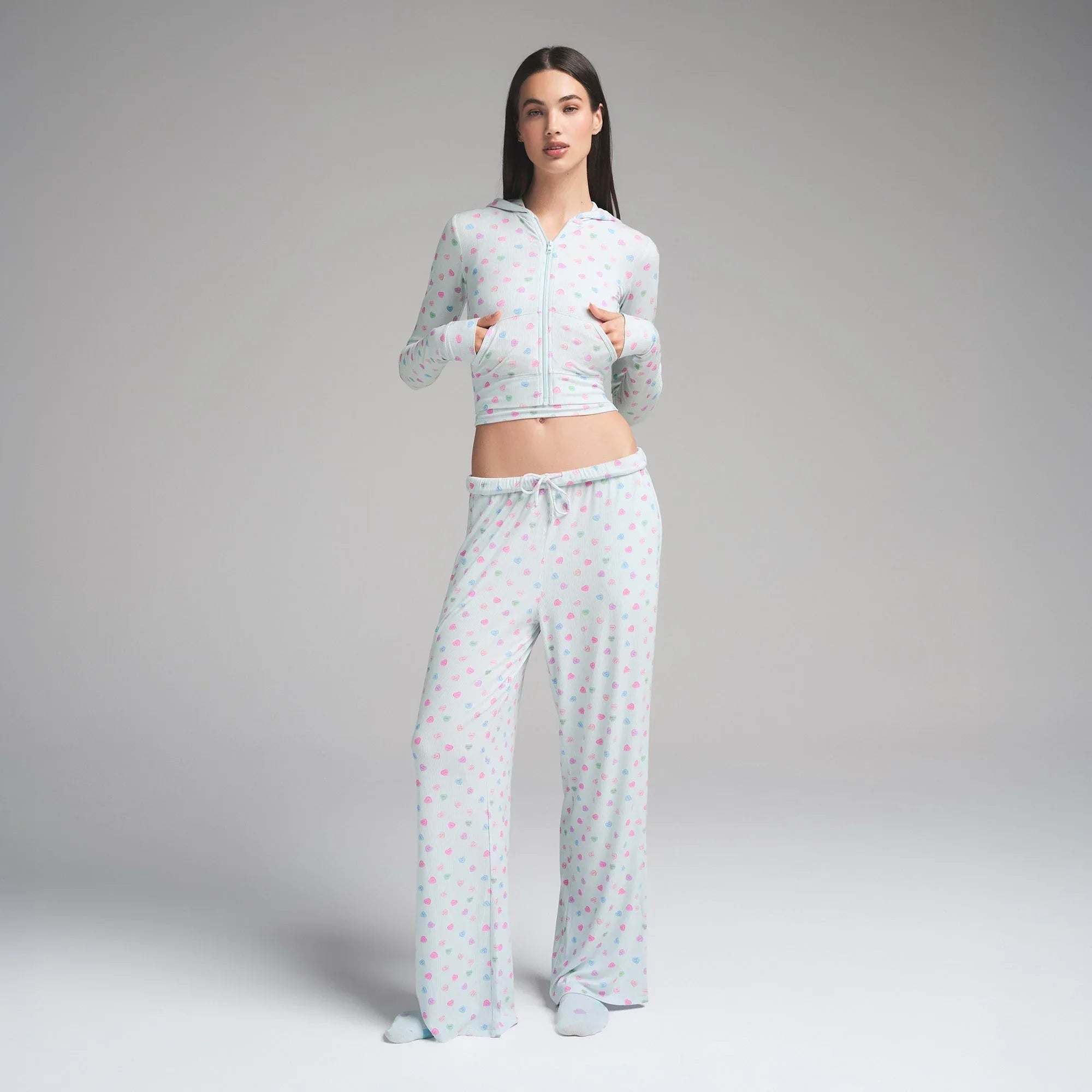 SKIMS SOFT LOUNGE ZIP UP HOODIE | CLOUD CANDY HEART PRINT - KAPŞONLU SWEATSHIRT