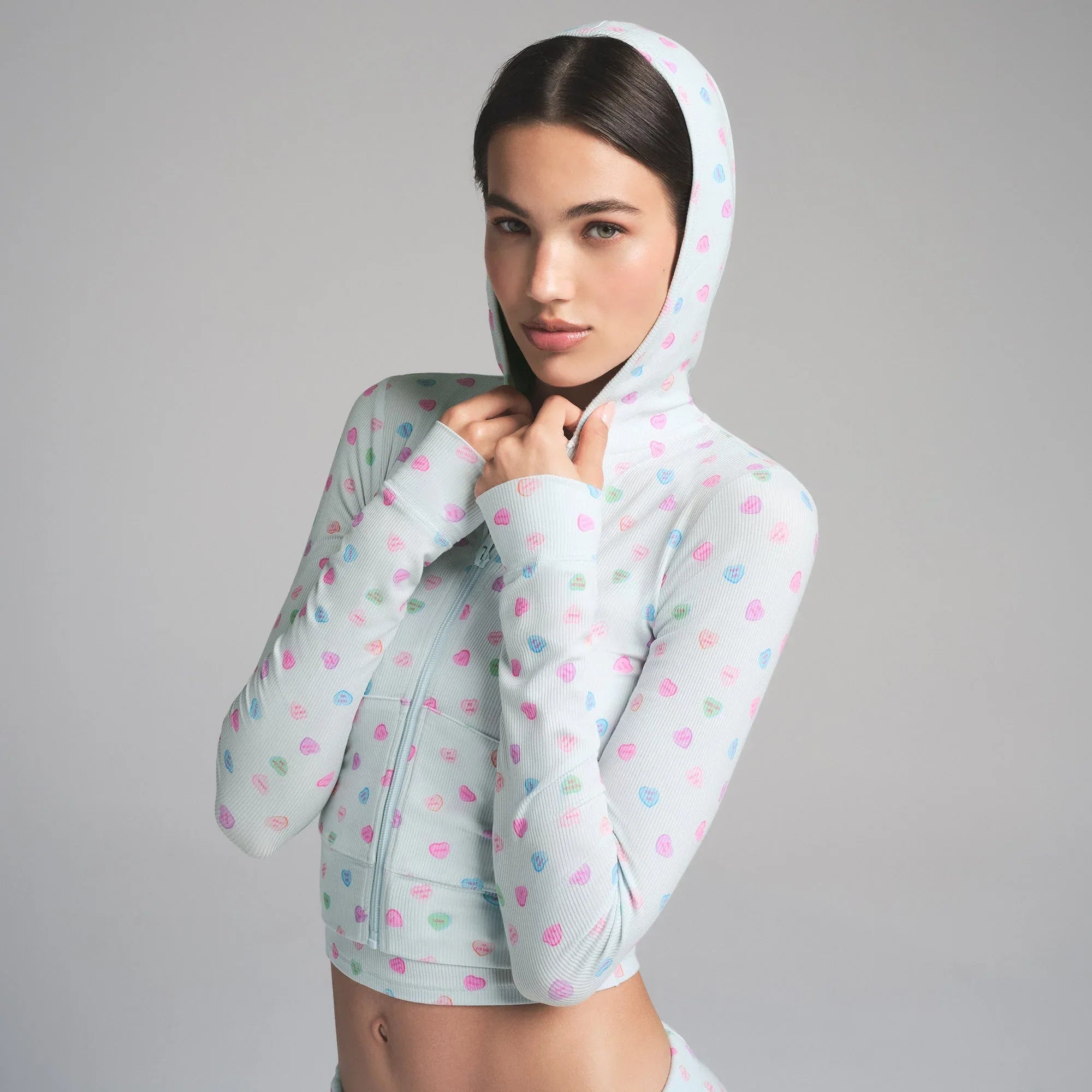 SKIMS SOFT LOUNGE ZIP UP HOODIE | CLOUD CANDY HEART PRINT - KAPŞONLU SWEATSHIRT