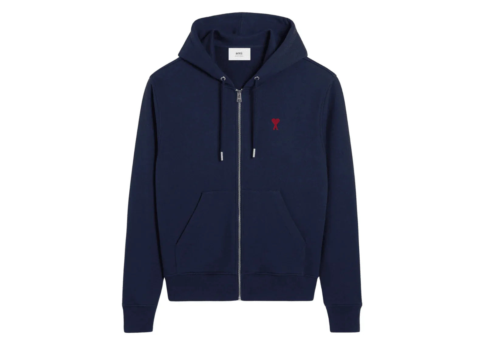 Ami Paris Ami De Coeur Cotton Zipped Hoodie Navy