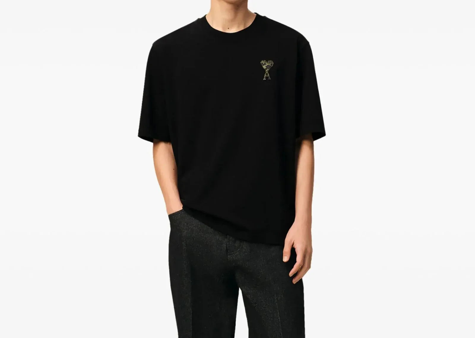 Ami Paris Ami De Coeur Crew Neck Logo Patch T-Shirt Black