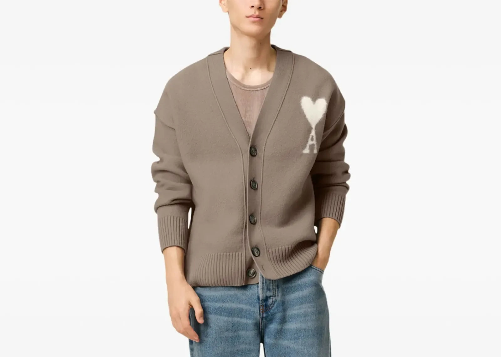Ami Paris Ami De Coeur Cardigan Ash Grey