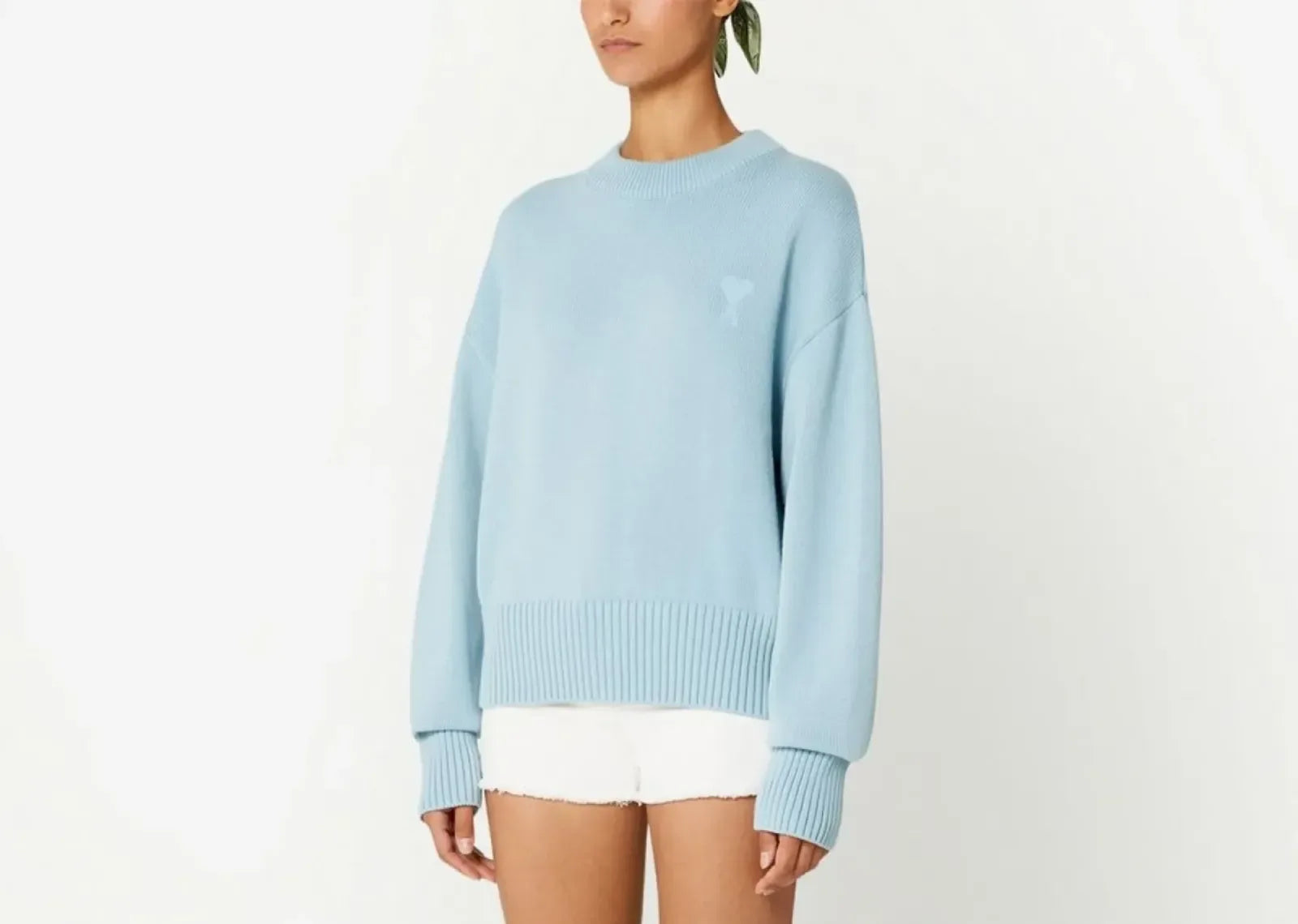 Ami Paris Ami De Coeur Embroidered Sweater Light Blue